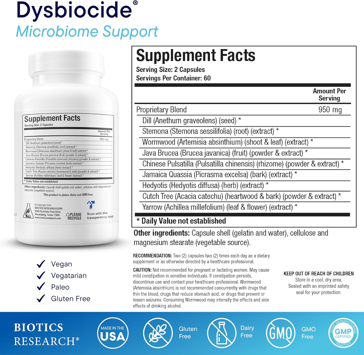 Biotics Research Dysbiocide Synergistic Botanical Blend Supports Normal Gut Health for Women & Men - Digestive Health Supplement - Supports Balanced