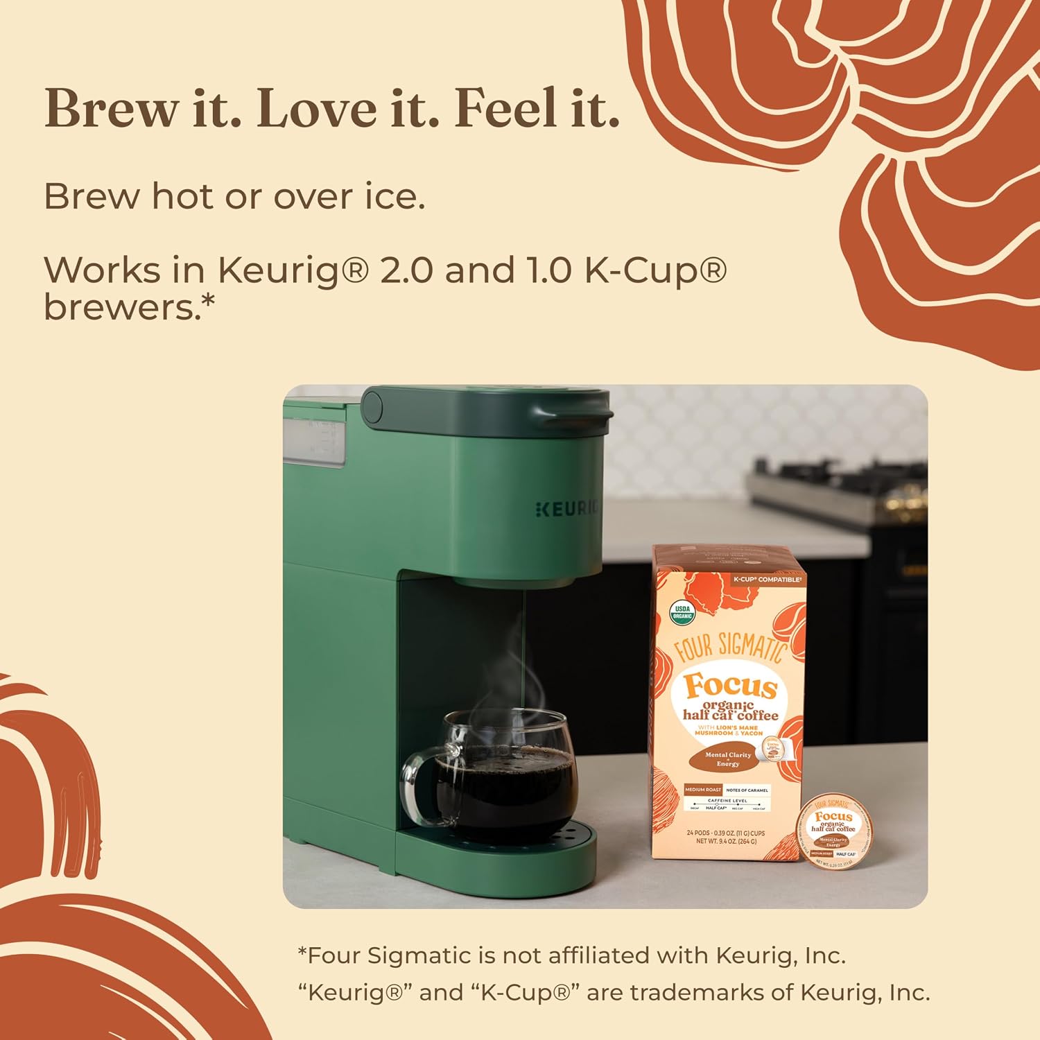 Four Sigmatic Mushroom Coffee K-Cups | Organic Dark Roast Coffee with Lion’s Mane Mushroom Powder & Yacon | Focus & Immune Support | Vegan & Keto