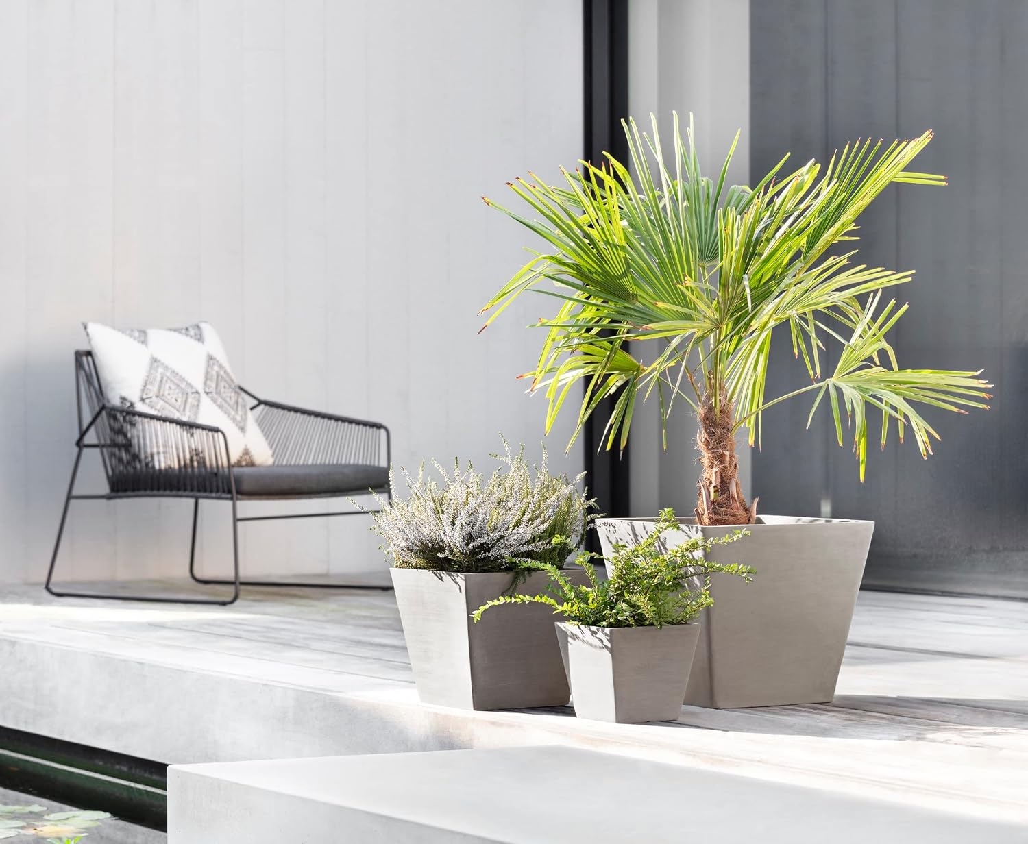 Ecopots Rotterdam Square Flower Planter, White Grey, 8" | Modern Style, Durable Recycled-Based Composite Construction, Weather and UV-Resistant, for Indoor/Outdoor Use