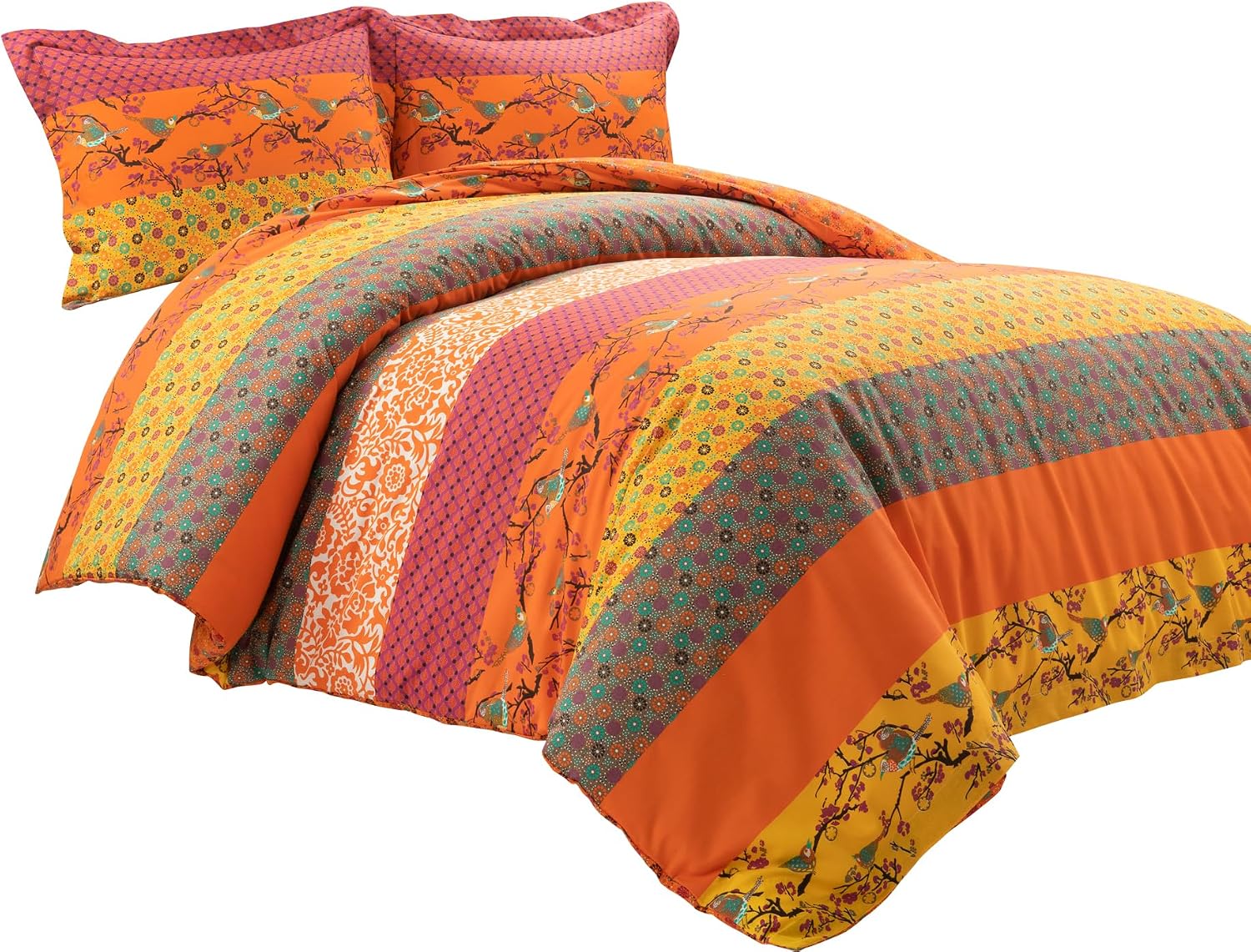 Lush Decor Royal Empire Reversible Cotton Quilt Set, 3 Piece Set Full/ Queen, Plum - Striped Bedding Set - Floral Quilt Queen Size - Purple Bedding - Boho Decor