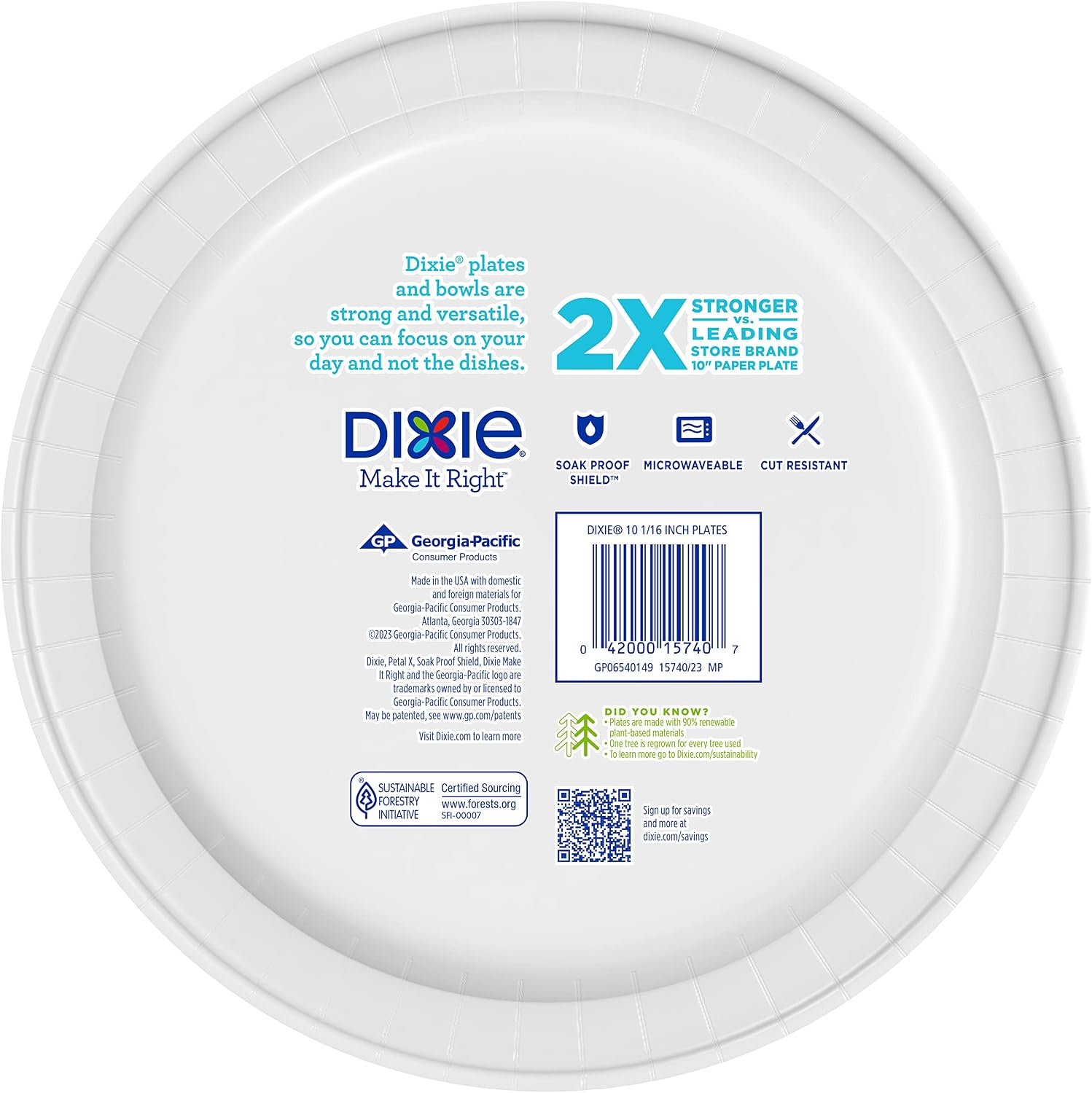 Dixie Large Paper Plates, 10 Inch, 54 Count, 2X Stronger, Microwave-Safe, Soak-Proof, Cut Resistant, Disposable Plates For Everyday Breakfast, Lunch, & Dinner Meals