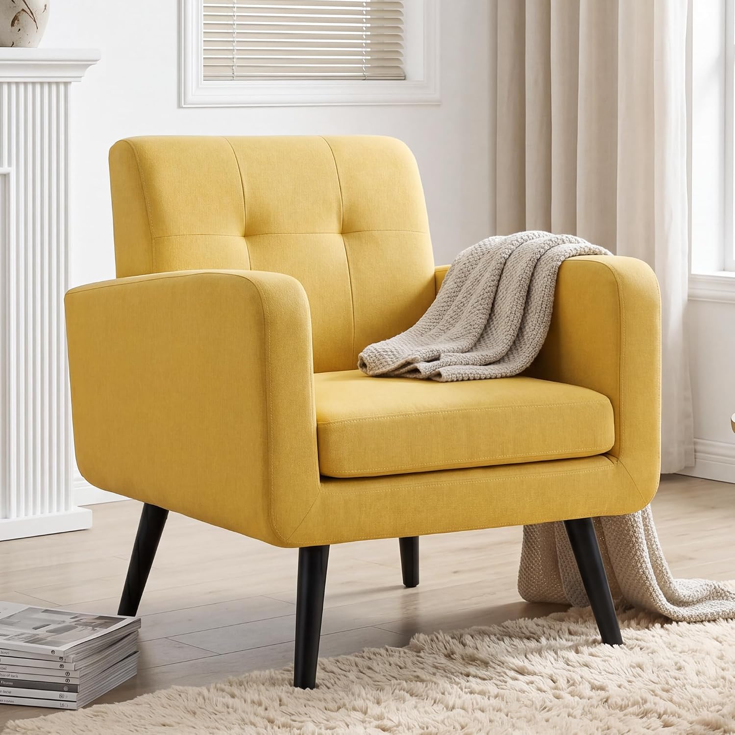 LSSPAID Modern Accent Chairs, Upholstered Fabric Cozy Armchairs, Living Room Side Chair with Solid Wood Legs, Blue