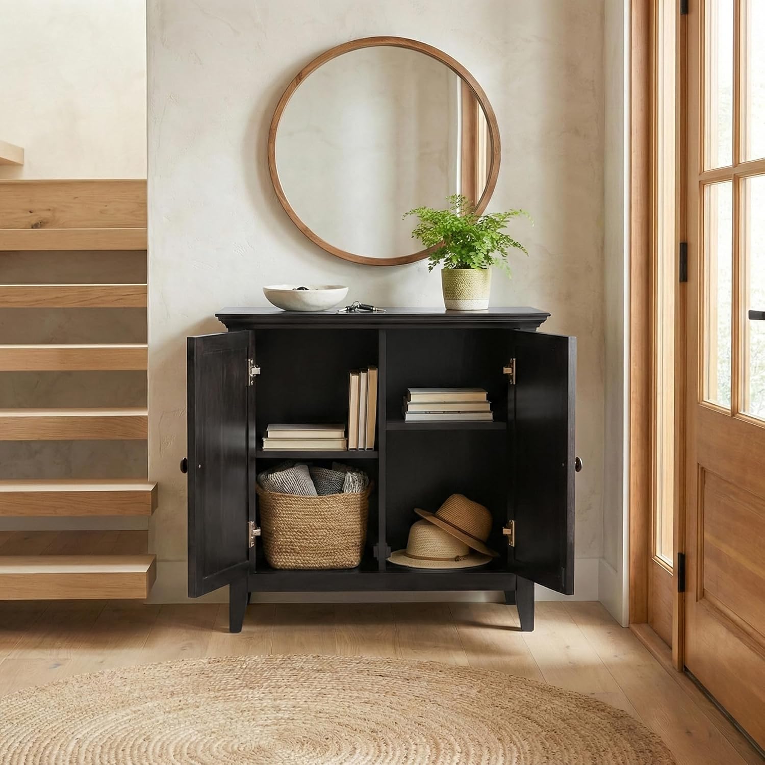 SIMPLIHOME Amherst 32" Wide Solid Wood Cabinet in Hickory Brown