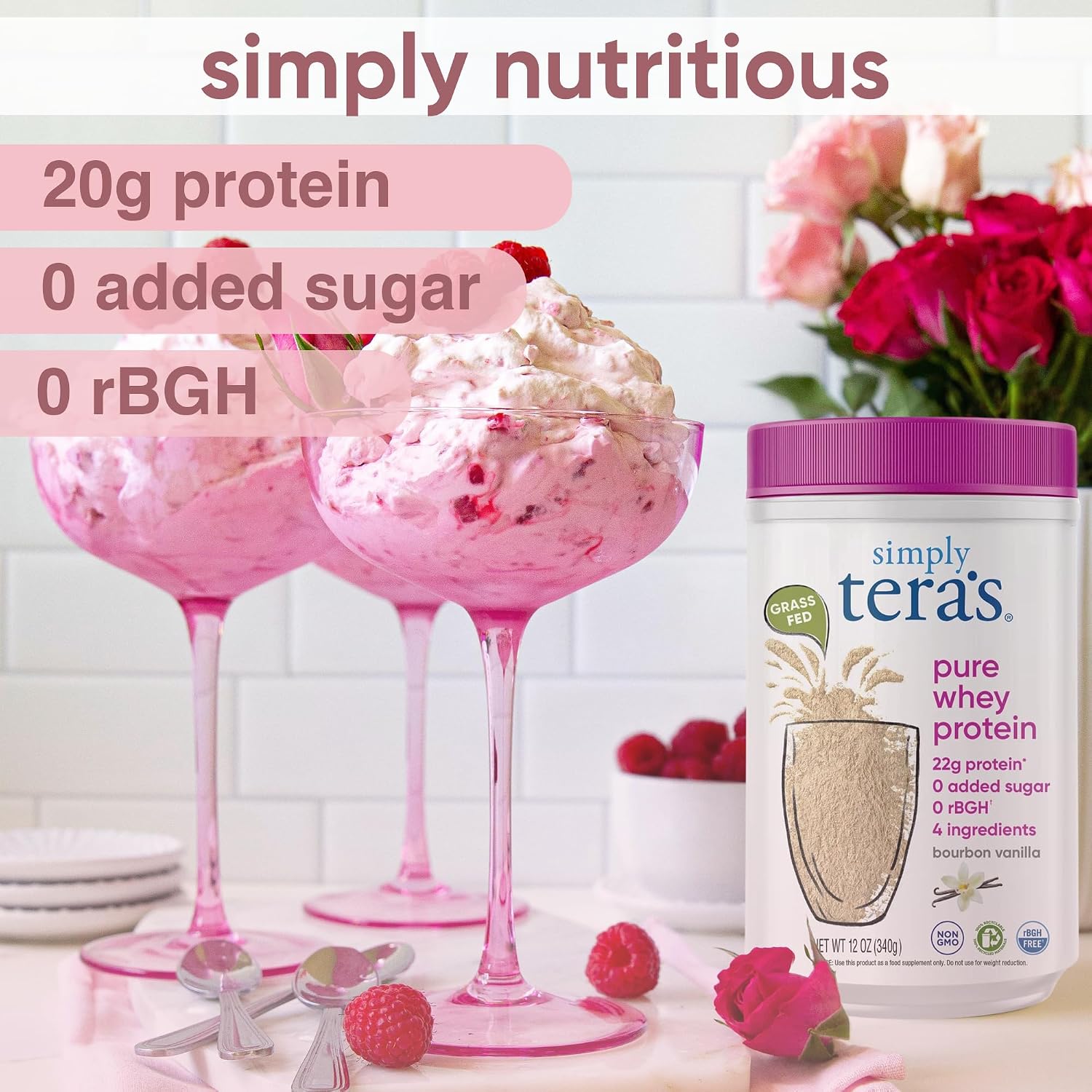 Simply tera's Pure Whey Protein Powder, Dark Chocolate, Clean Label - 12 Oz | Clean Whey Protein Powder, Made Without Artificial Sweeteners, Non-GMO, Kosher, rBGH-Free
