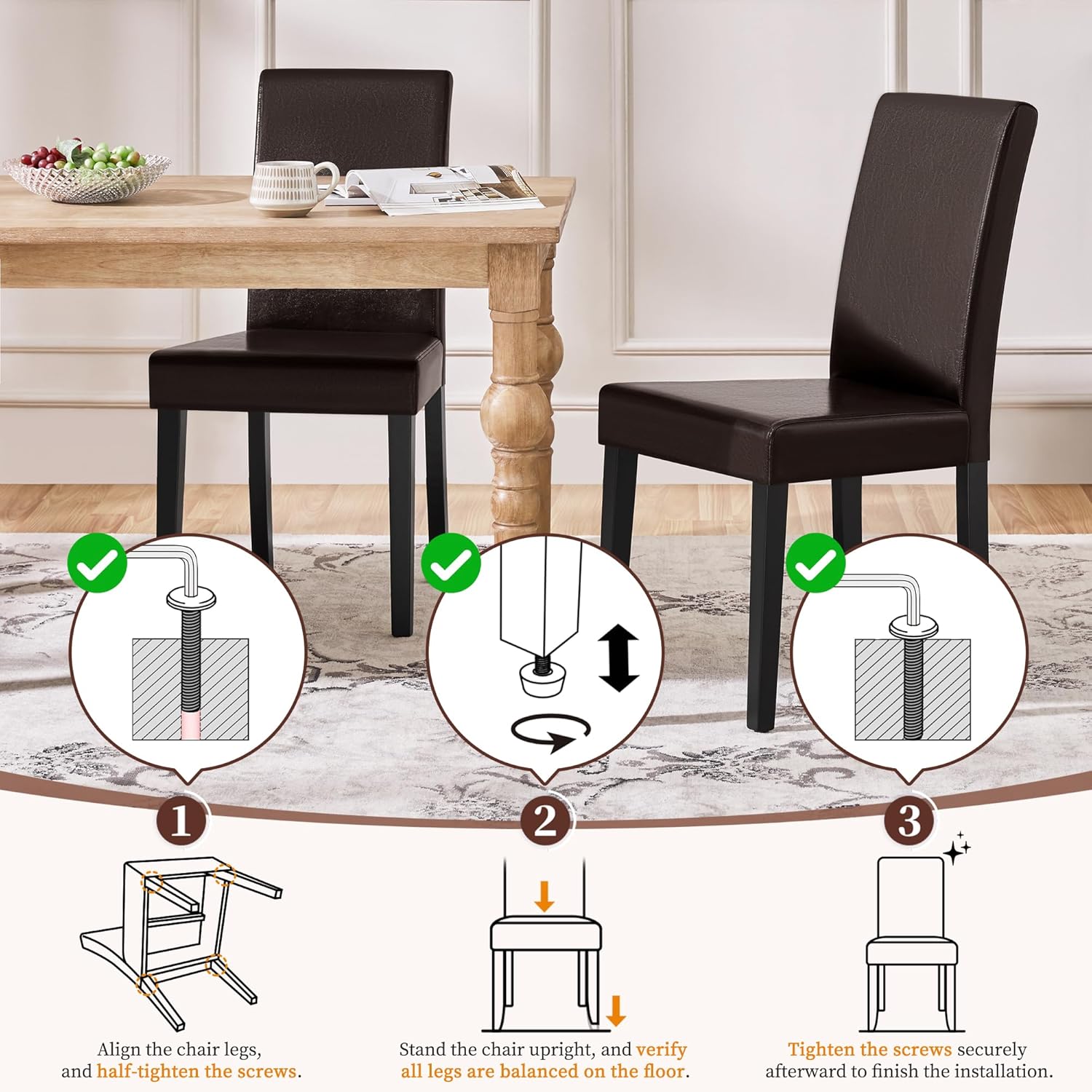Yaheetech Dining Chairs Set of 4 Upholstered Kitchen Chairs Black