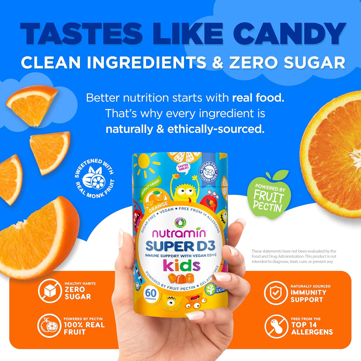 NUTRAMIN Sugar-Free Gummy Multivitamins for Kids, Allergen-Free, 90 Count