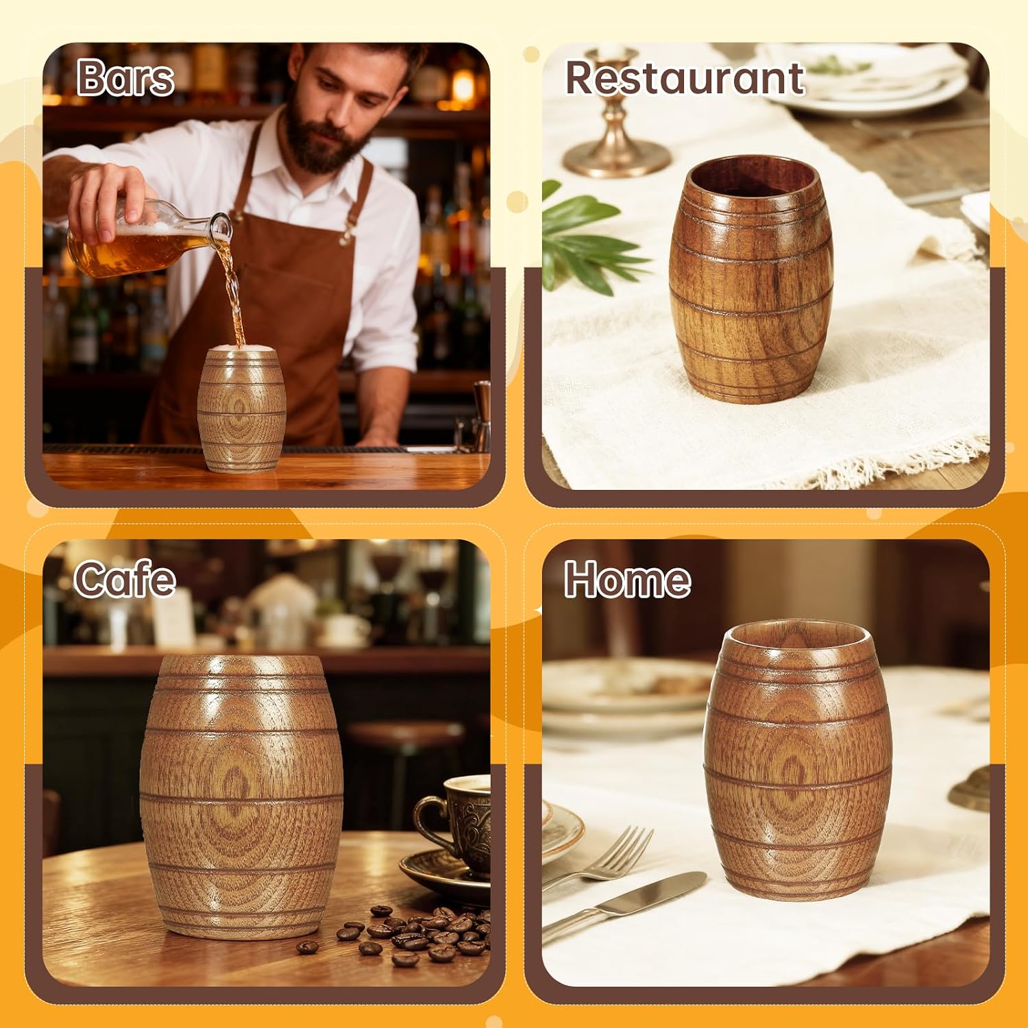 IUAQDP 2 Pieces Novelty Wood Barrel Shaped Wooden Drinking Beer Tea Cup Home Decor New Camping Cup Wood Coffee Mugs