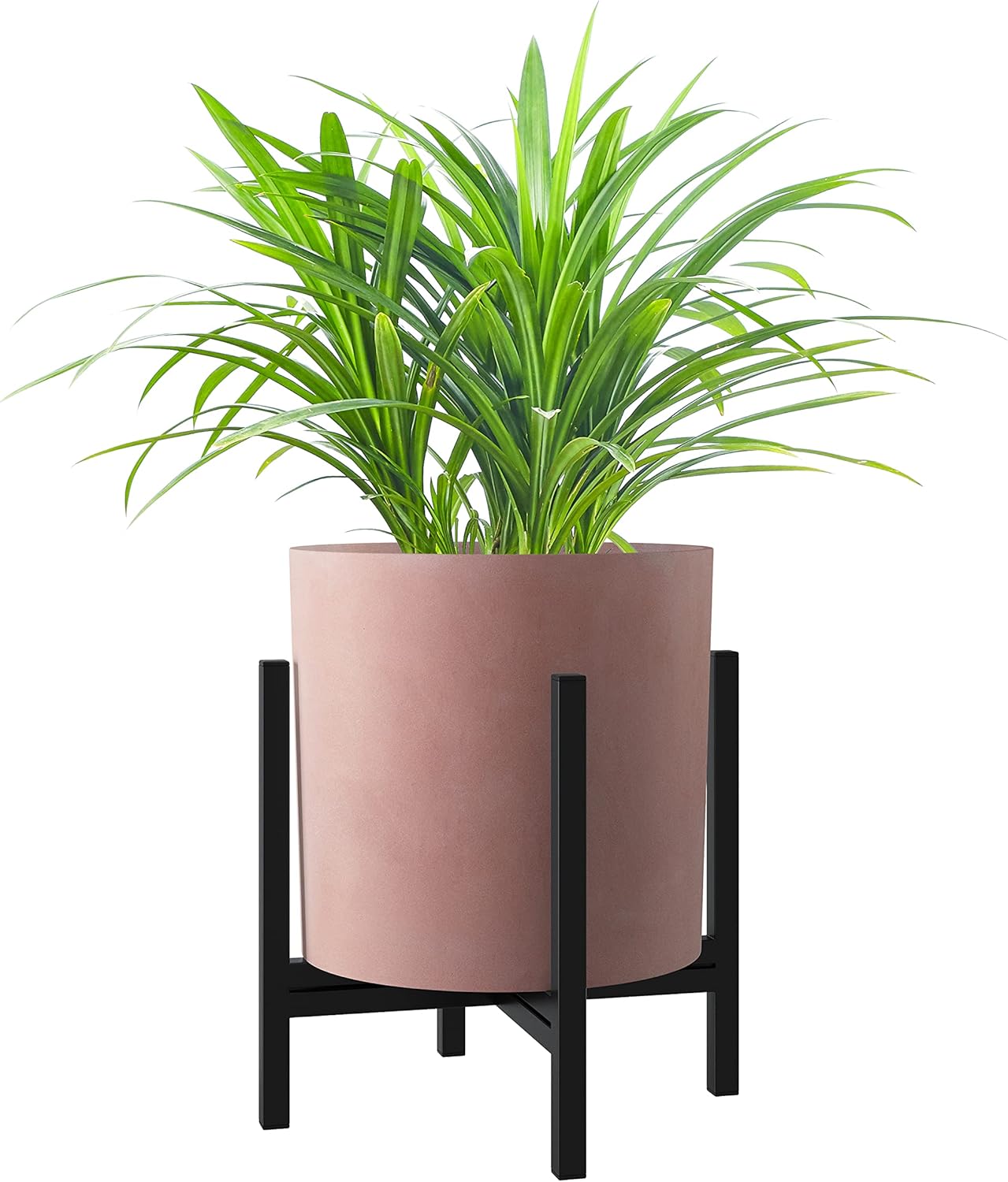 FaithLand 14 Inch Fiberstone Planter - Lightweight Modern Cylinder Plant Pot with Drainage Hole & Plug, Indoor Outdoor Use, Matte White