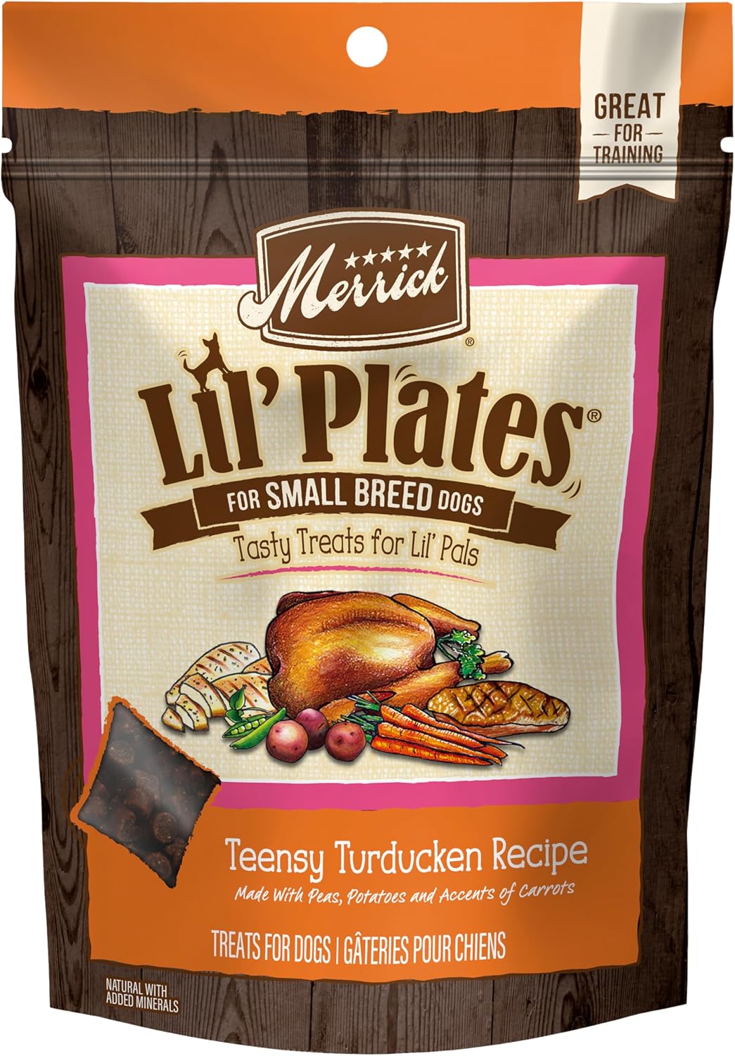 Merrick Lil’ Plates Grain Free Small Dog Treats, Natural Training Treats For Small Dogs, Teensy Turducken - 5 oz. Pouch