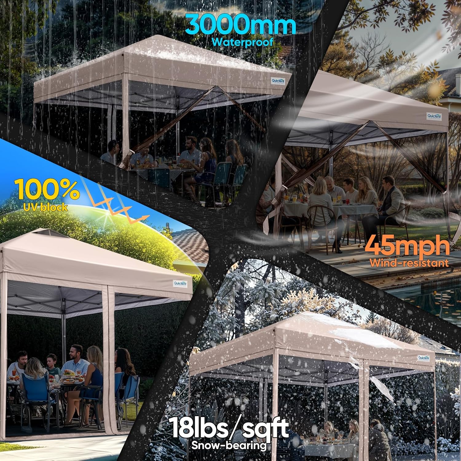 Quictent 10'x10' Pop up Screened Canopy Tent with Mosquito Netting | Portable Easy up Outdoor Screen House Shelter for Patio, Camping and Picnic, Includes Wheeled Carry Bag