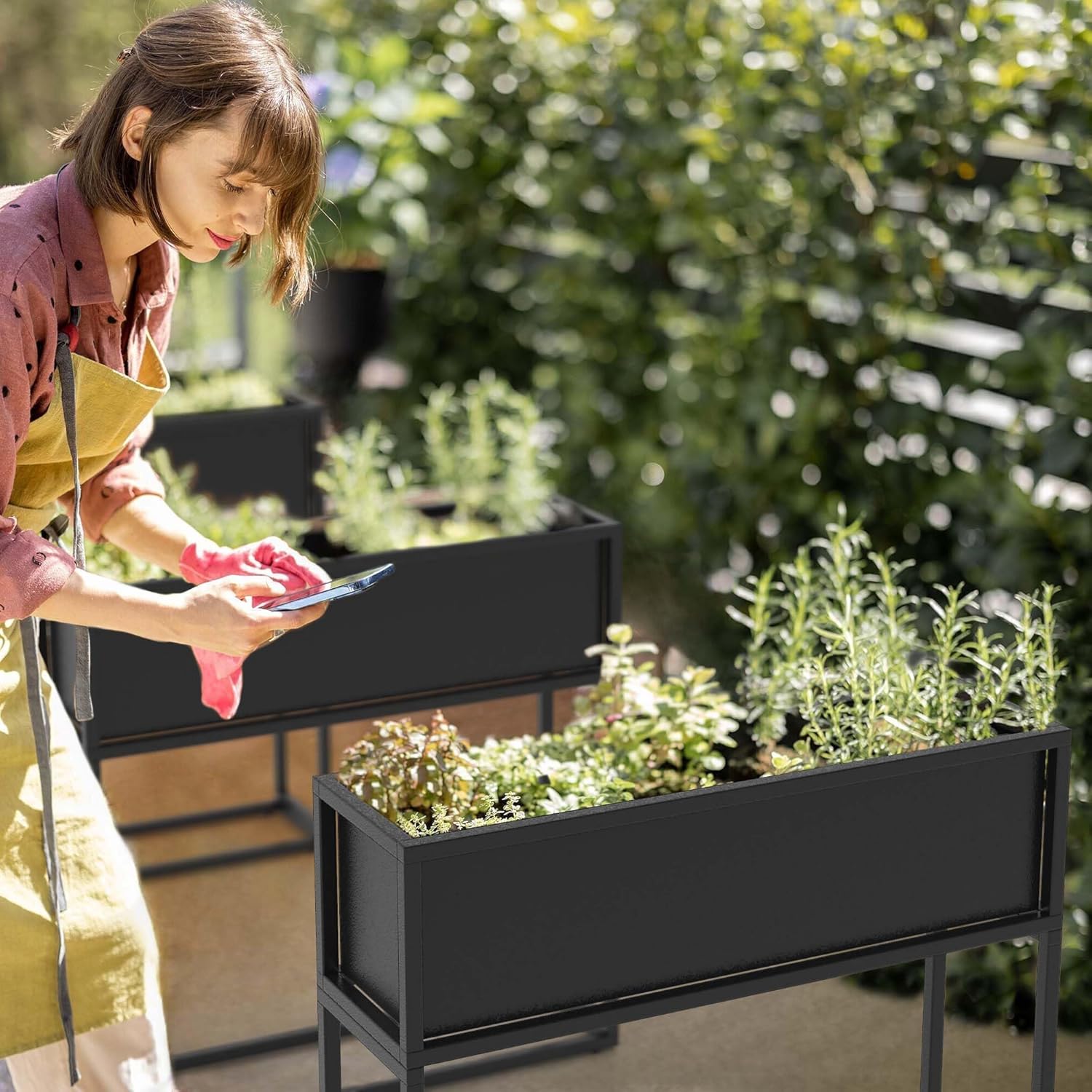 Cocoyard Metal Elevated Planter Box - 28" Raised Garden Bed with Legs for Indoor and Outdoor - Tall Rectangle Planter with Felt Liner