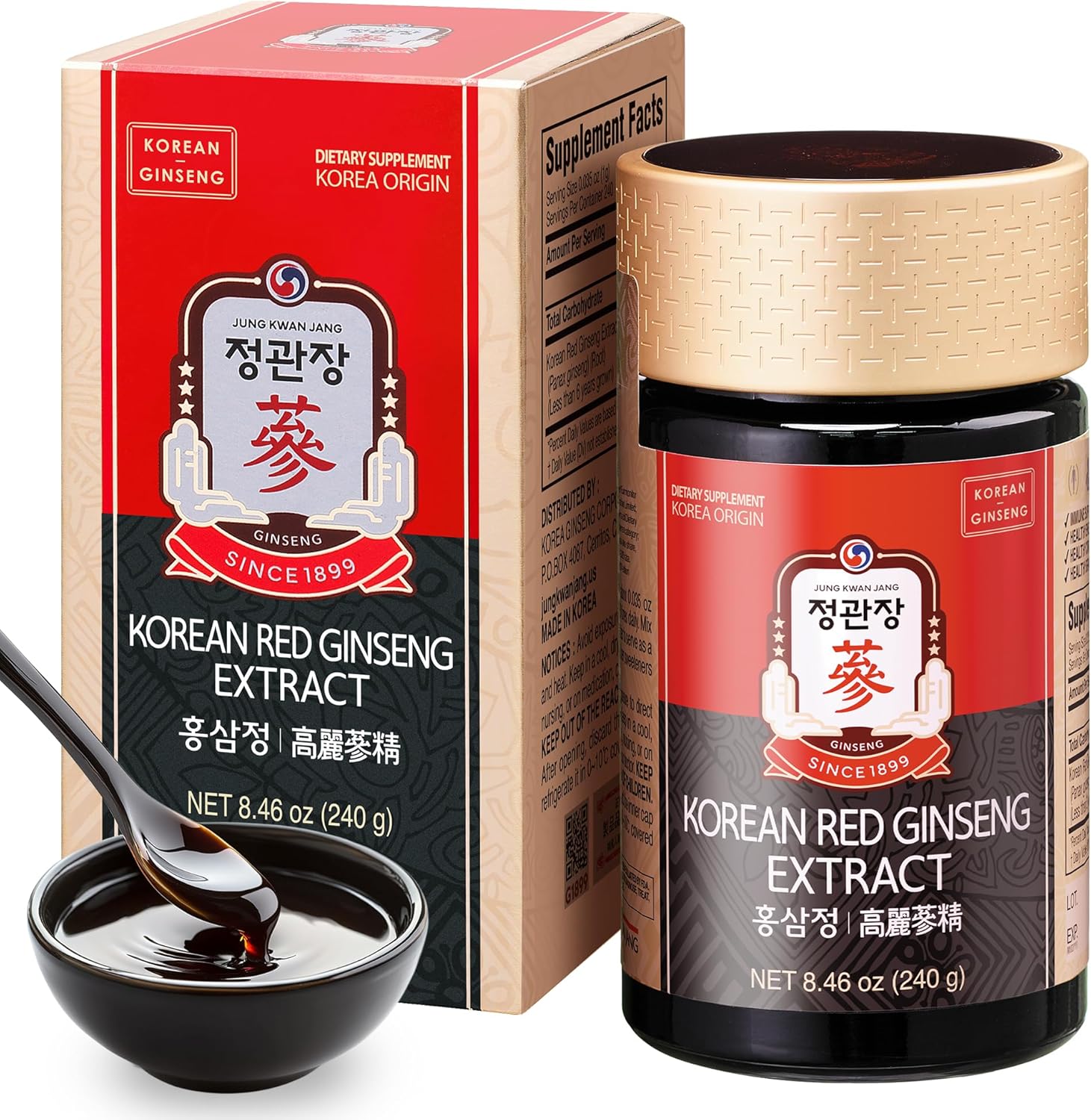 JUNG KWAN JANG Korean Red Panax Ginseng Extract Extra Strength, Energy 240g | Extra Strength, Energy Boost, Boost Immune System, Stamina, Blood Circulation, Memory, Focus, Caffeine Free, Vegan, Non-GMO