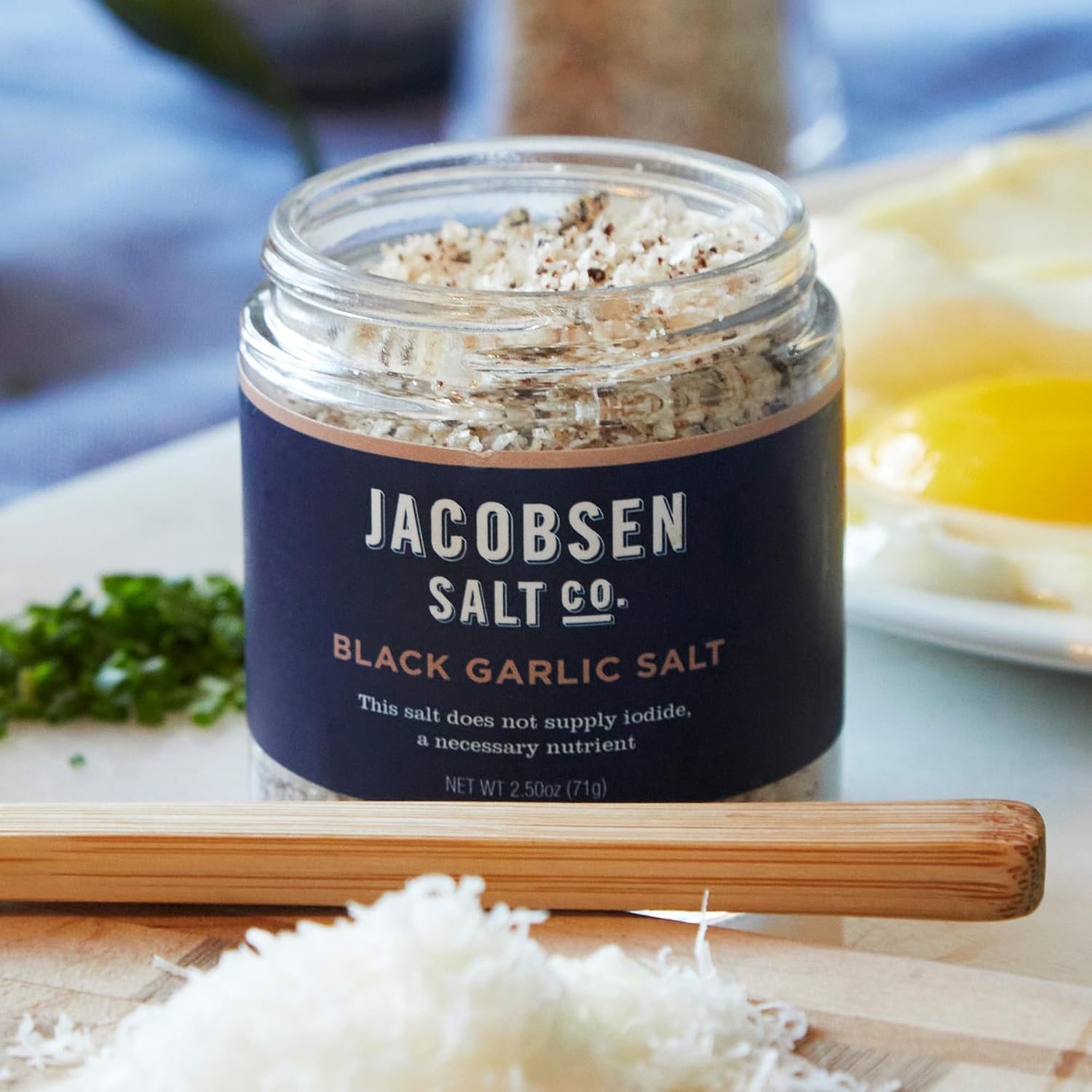 Jacobsen Salt Co. Black Garlic Salt, Kosher, Non-GMO, Umami - 2.5 Oz | Steak Seasoning, Non-Iodized, Made in USA, Sweet Umami Flavored, Kosher Sea Salt, Infused with Garlic