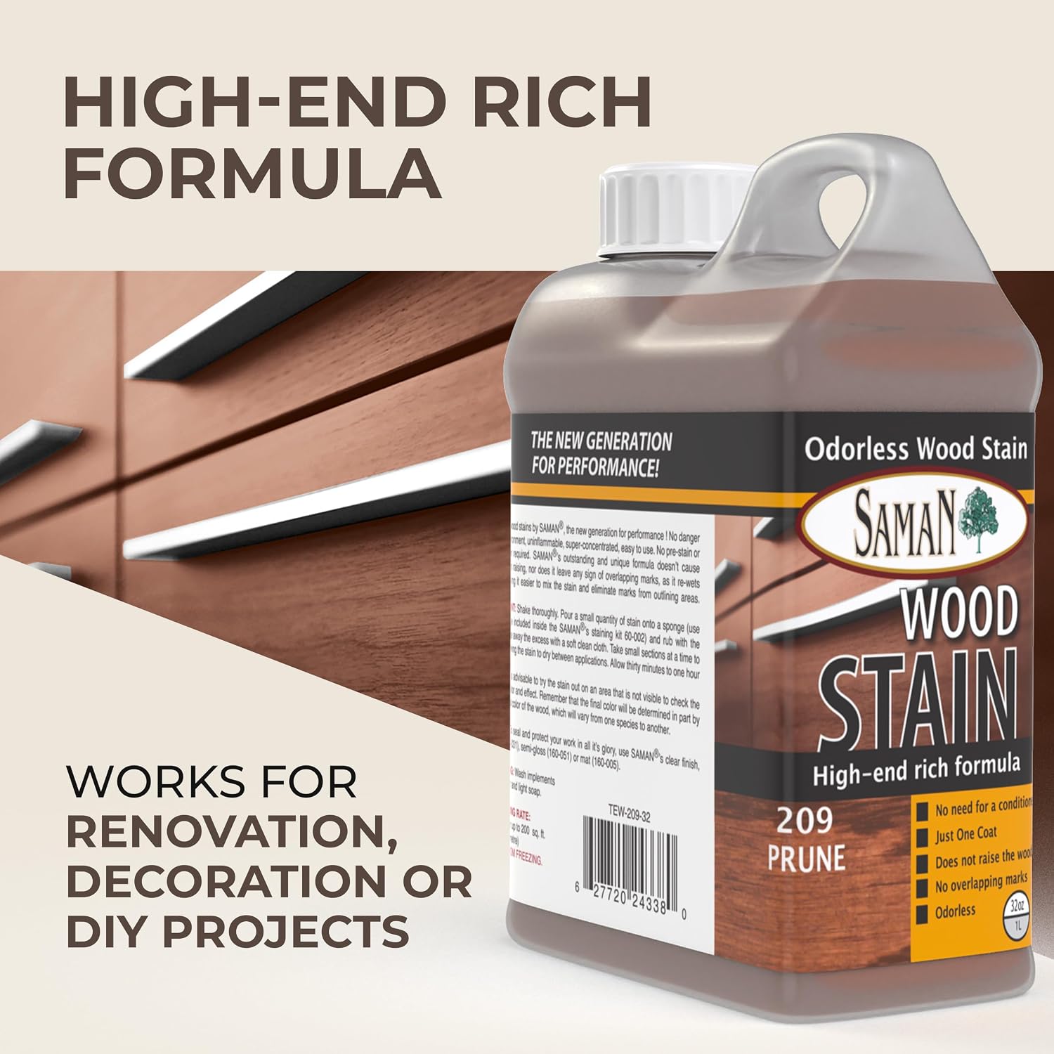 SamaN Interior Water Based Wood Stain - Natural Stain for Furniture, Moldings, Wood Paneling, Cabinets (Antique Walnut TEW-212-12, 12 oz)