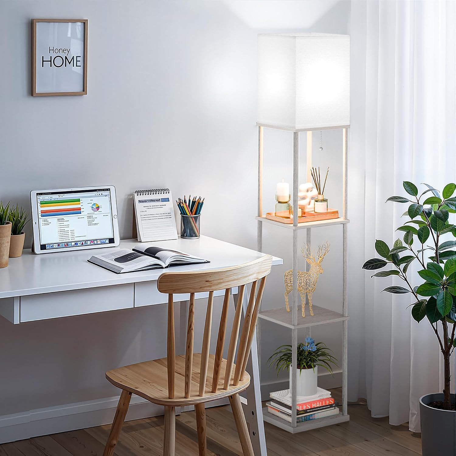 SHINE HAI Floor Lamp with Shelves, 3-Tier Square Modern Shelf Lamp