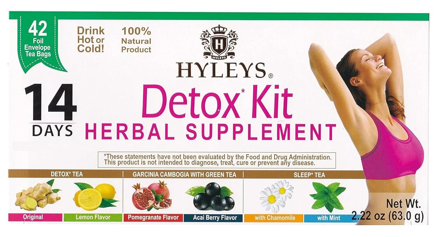 Hyleys 14 Day Weight Loss Tea, Garcinia & Matcha Green Tea, 42 Tea Bags