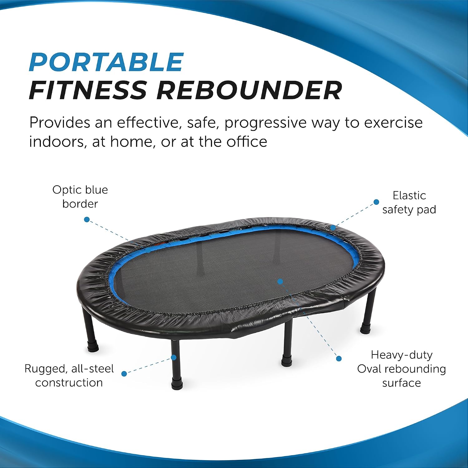 Stamina 36" Foldable Mini Trampoline Rebounder for Adults with Smart Workout App, Black - Portable Fitness Equipment for Home Gym, Cardio and Jumping Training Exercise