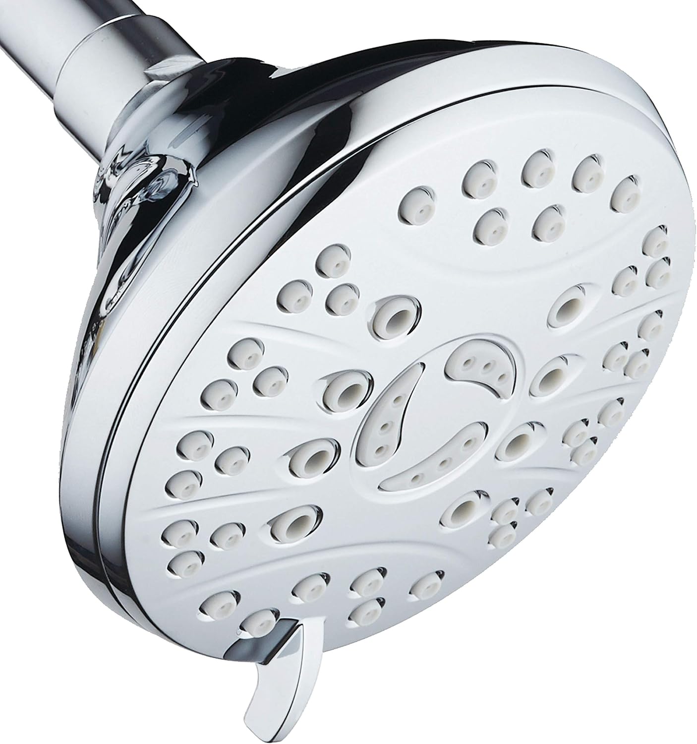High Pressure 6-setting Luxury Rain Shower Head – Extra Large Face – Anti Clog Jets – Solid Brass Connection Ball Joint – Angle Adjustable
