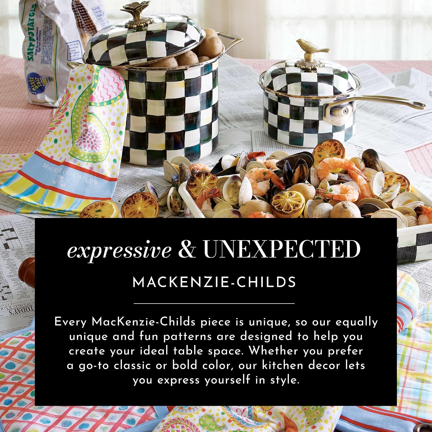 MACKENZIE-CHILDS Cotton Dish Towel, Hydrangea Tea Kettle