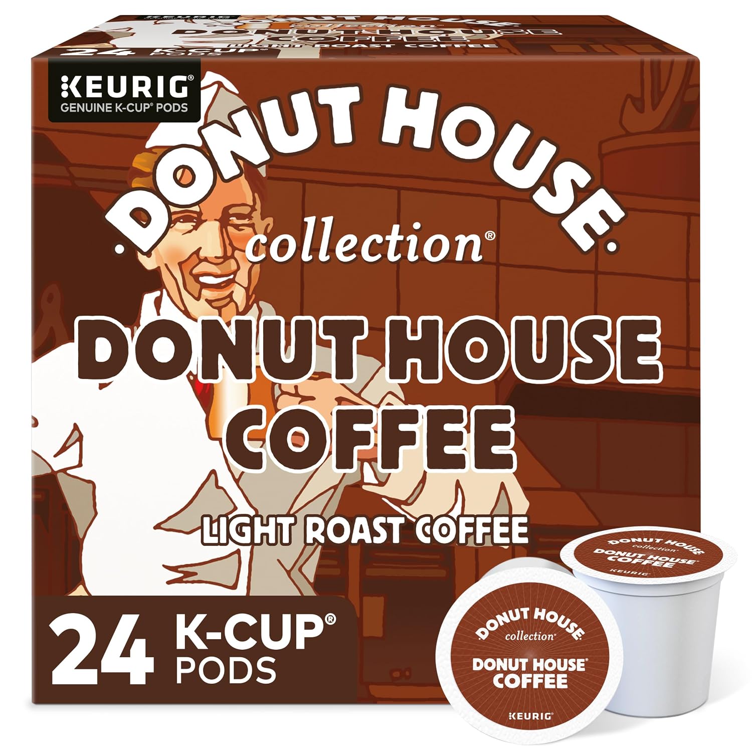 Donut House Collection Chocolate Glazed Donut, Single-Serve Keurig K-Cup Pods, Flavored Light Roast Coffee, 24 Count