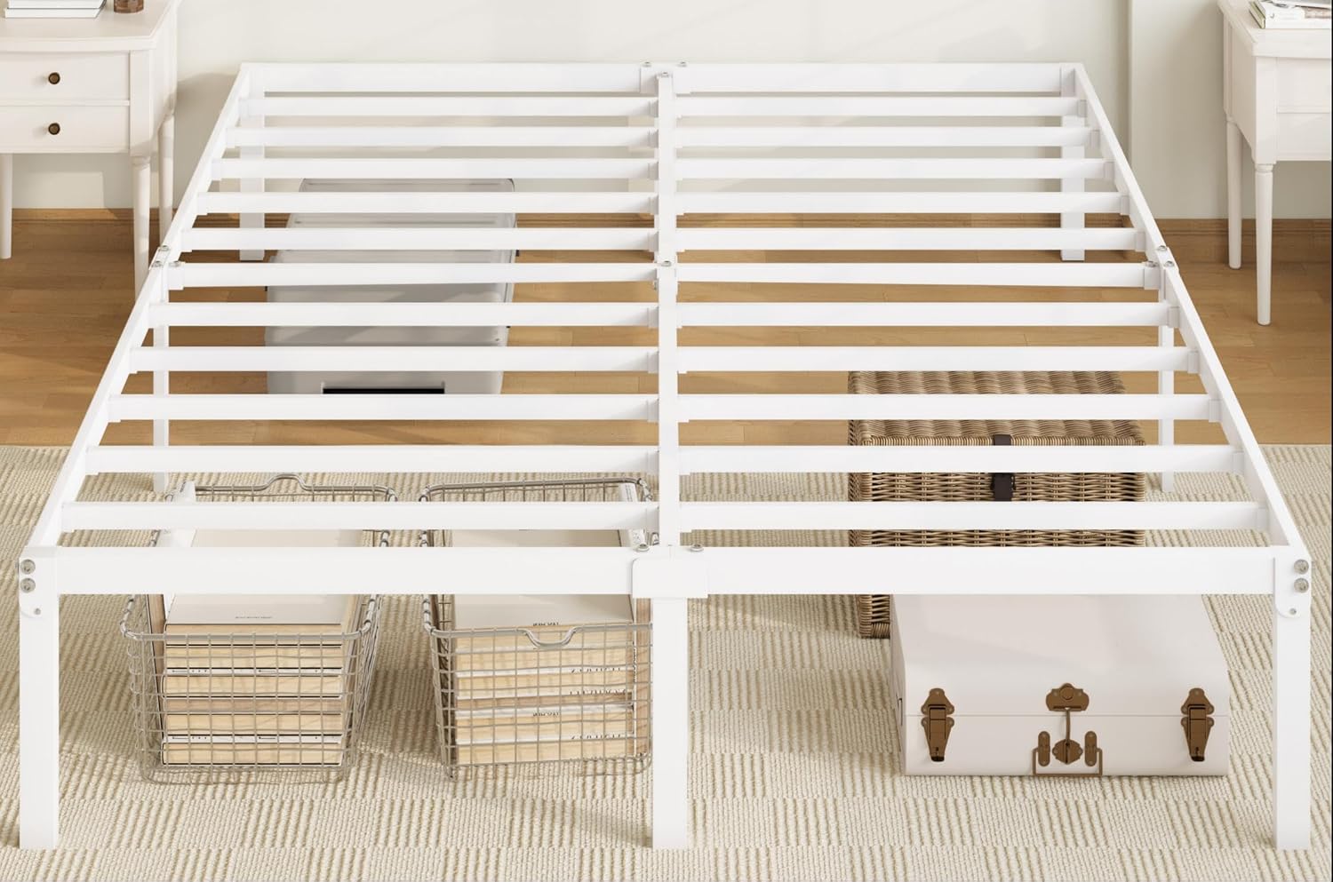 Allewie Full Size Bed Frame, 14 inch Metal Platform Beds with Storage Space, No Box Spring Needed and Easy Assembly, White