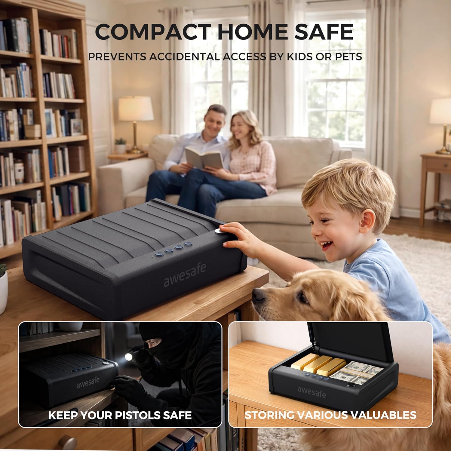 awesafe Biometric Gun Safe for Pistol, 3 Ways Quick Access with Fingerprint Digital PIN Key