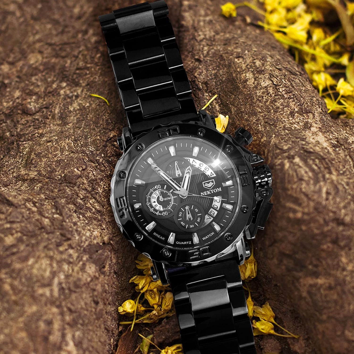 NEKTOM Watches for Men with Stainless Steel, Quartz Analog Watch with Date, Luxury Minimalist Dress Mens Watches, Chronograph Watch, 3ATM Waterproof