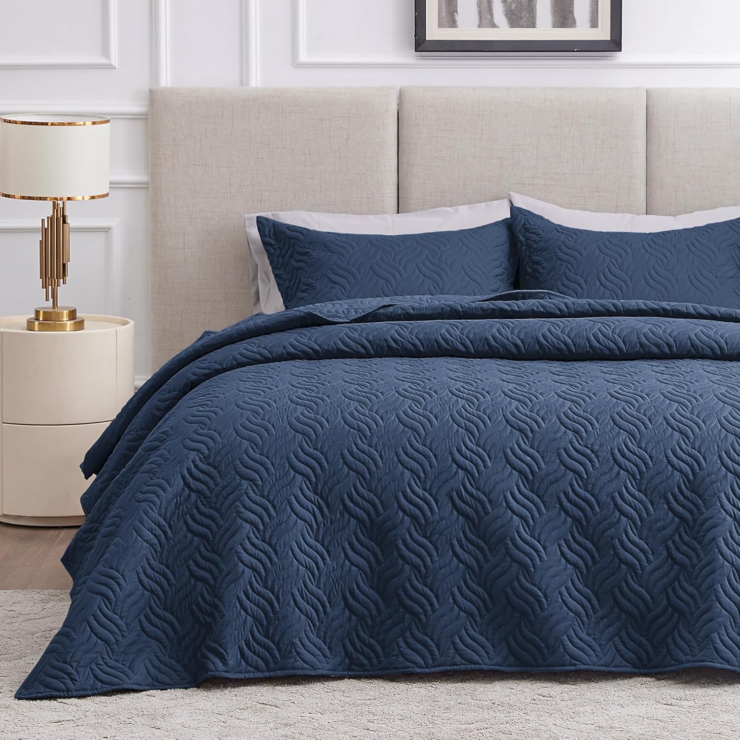 Love's cabin Quilts for Queen Bed Blue Bedspreads - Soft Bed Summer Lightweight Bedspread Comforter - Modern Style Coin Pattern Coverlet for All