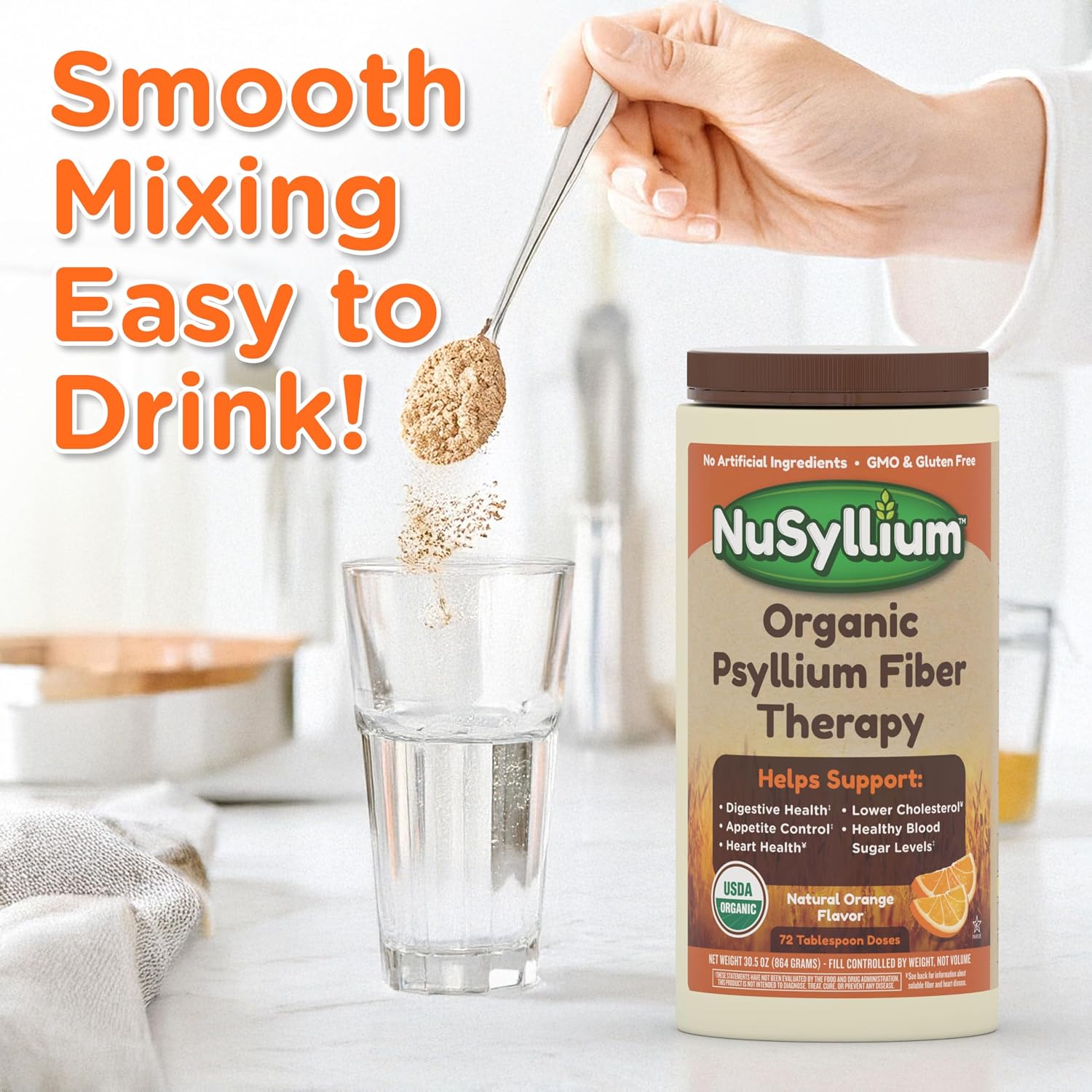 NuSyllium Psyllium Husk Powder USDA Organic, 21 Oz, Dietary Fiber Supplement with Brown Sugar, Helps Promote Digestive Health* Unflavored, 85 Servings