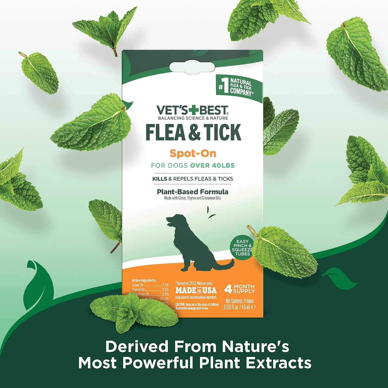 Vet's Best Flea & Tick Drops for Large Dogs, Flea Protection, 4Month Supply | Plant-Based Spot-On Treatment, Essential Oils, Helps Prevent Fleas & Ticks, Four Monthly Applications for Dogs