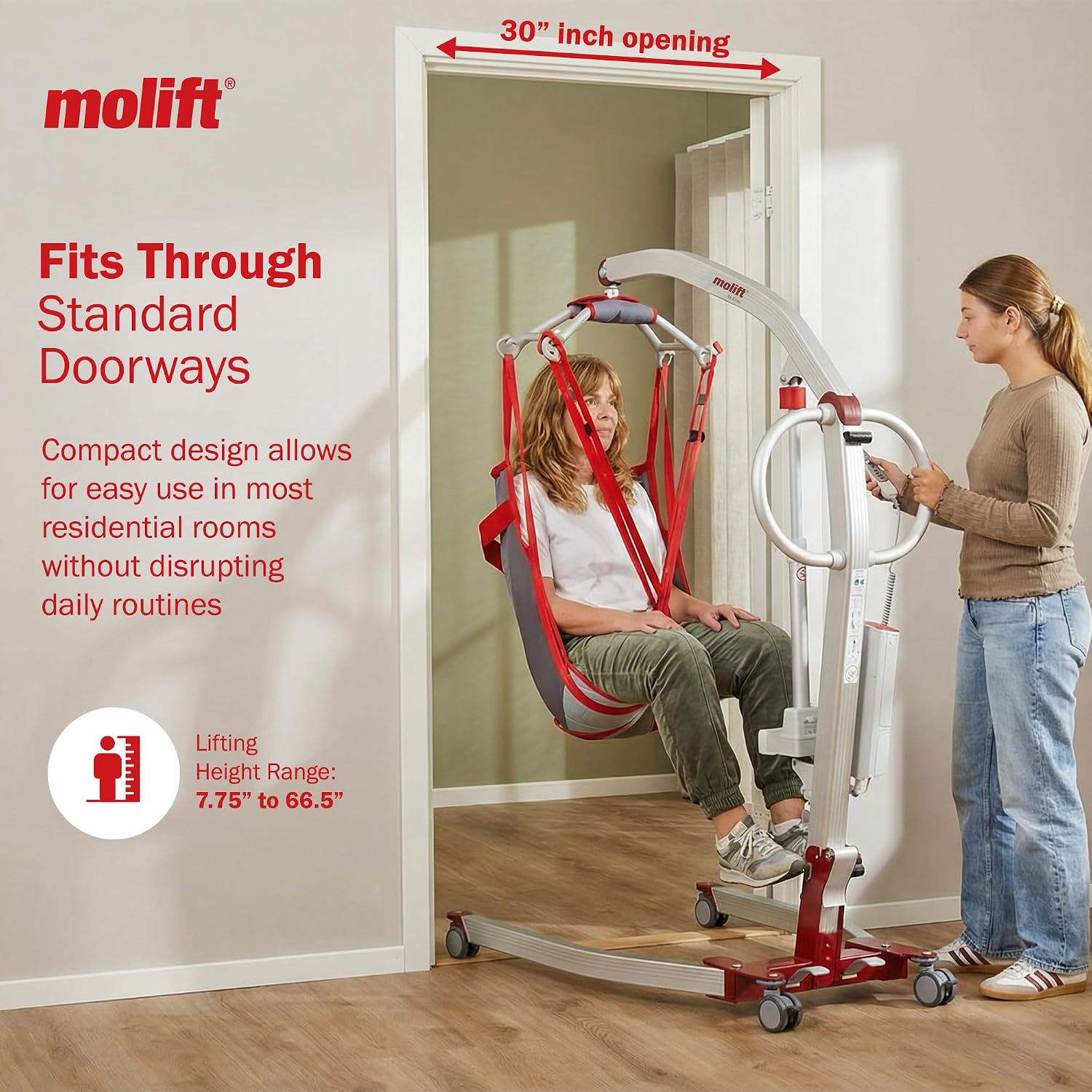 Molift Smart 150 Premium Electric Patient Lift Transfer Chair - No-Assembly Foldable Design for Home & Travel - Intelligent Professional-Grade Lift