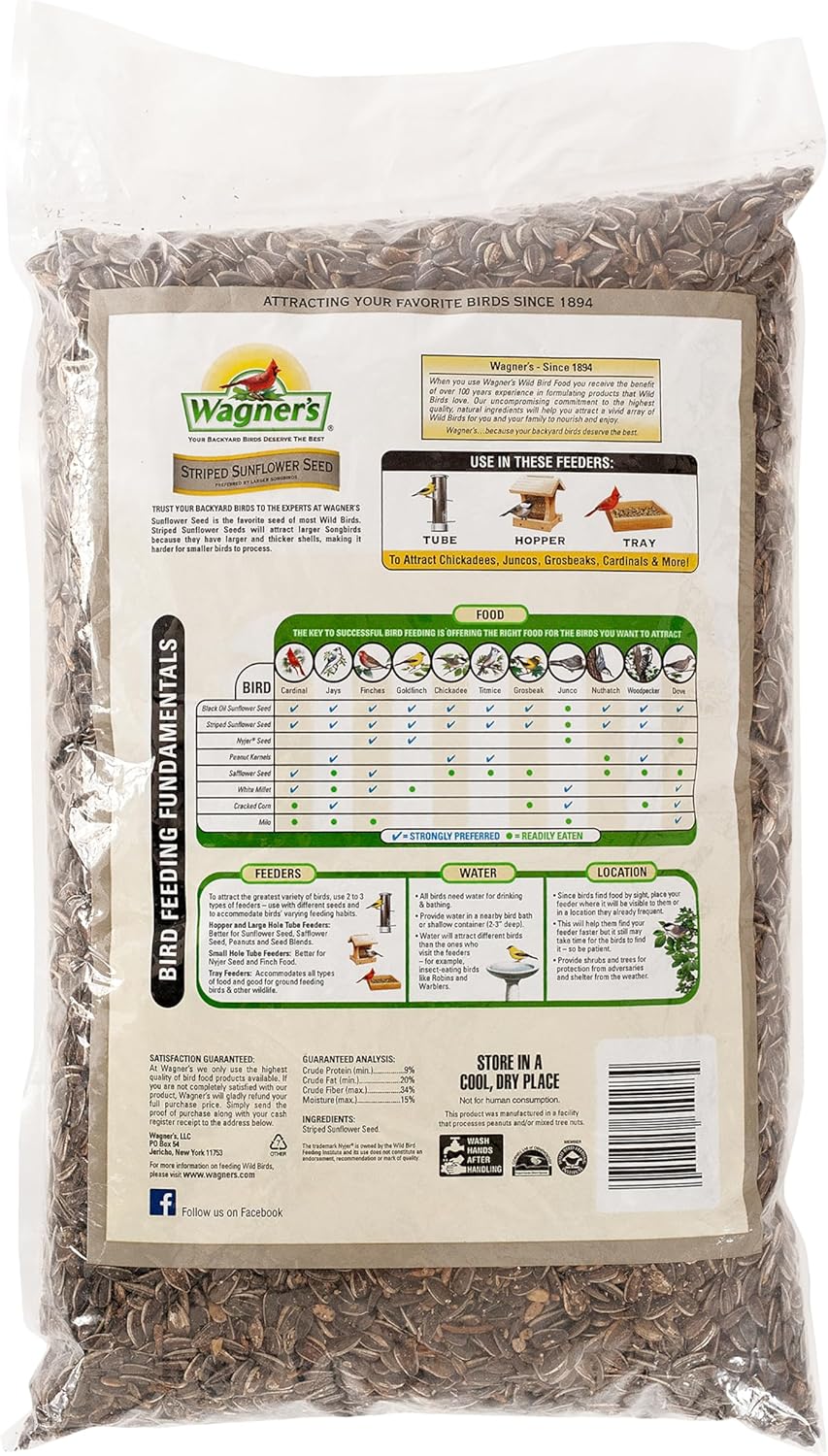 Wagner's 62028 Striped Sunflower Seed Wild Bird Food, 5-Pound Bag