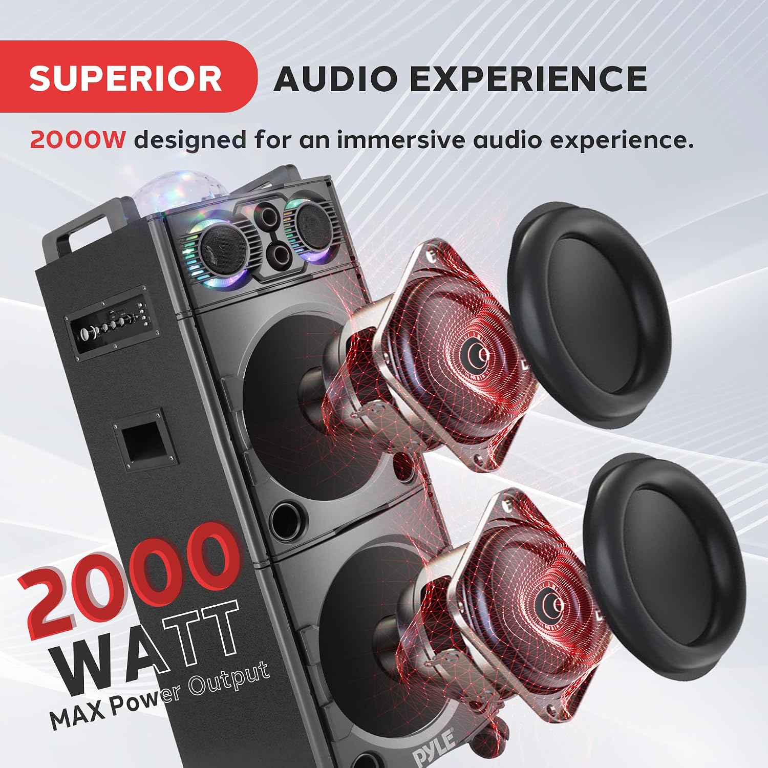 Pyle Wireless Active PA Speaker System - 1000W Portable High Powered Bluetooth Compatible Outdoor Sound Speaker w/ USB SD MP3 FM Radio AUX RCA LED DJ Lights - 35mm Stand Mount, Remote