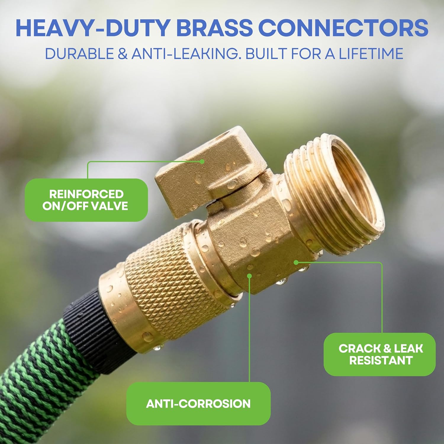 J&B XpandaHose 75ft Expandable Garden Hose, Lightweight, Brass Connectors | Ultra Strong 3750D fabric, 4-layer latex core, expands 3X, kink & leak-resistant, 10-pattern nozzle, storage bag