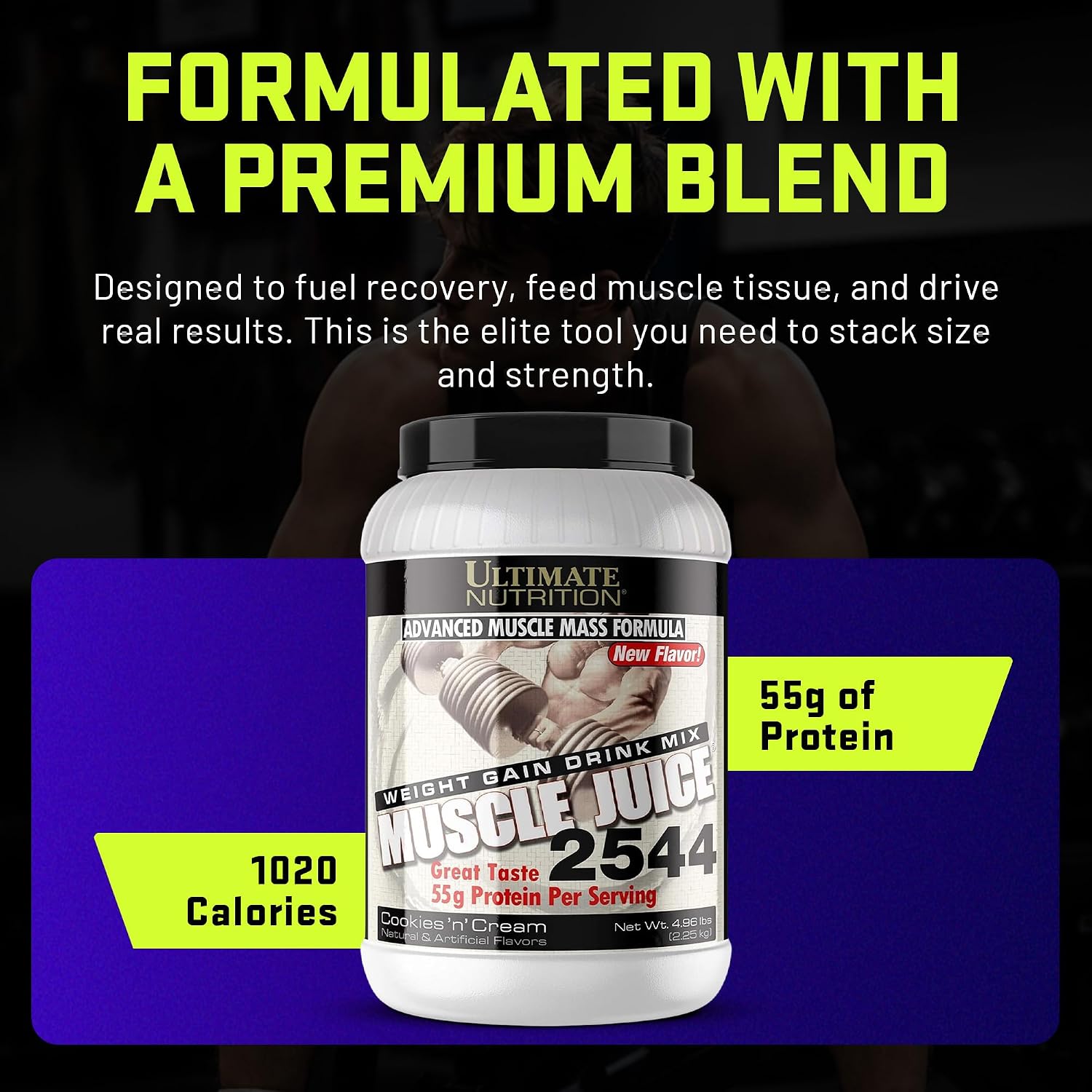 Ultimate Nutrition Muscle Juice 2544 Mass Gainer, Vanilla, 4.96 lb | 55g Protein Blend, 162g Carbs, 17g Fat, 1020 Calories, High Calorie Weight Gainer For Muscle Growth And Recovery