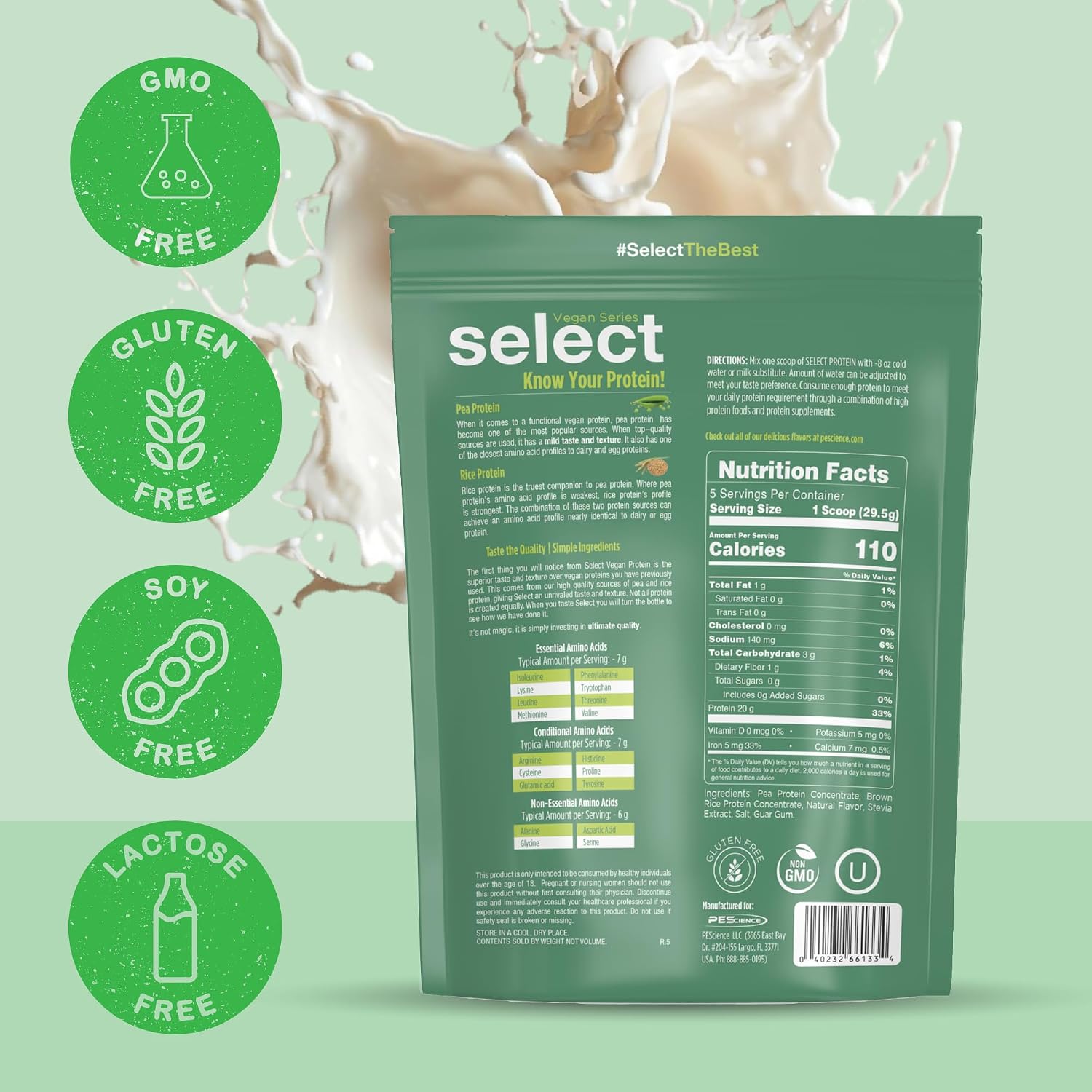 PEScience Select Vegan Protein Powder, Peanut Butter Delight, 27 Servings | Plant Based Protein Powder, Pea and Brown Rice Blend, Dairy Free, Lactose Free, Gluten Free