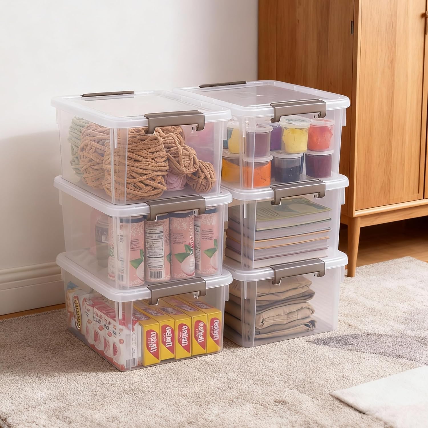 Citylife 10Packs 1.3Qt Small Storage Bins with Lids,Stackable Clear