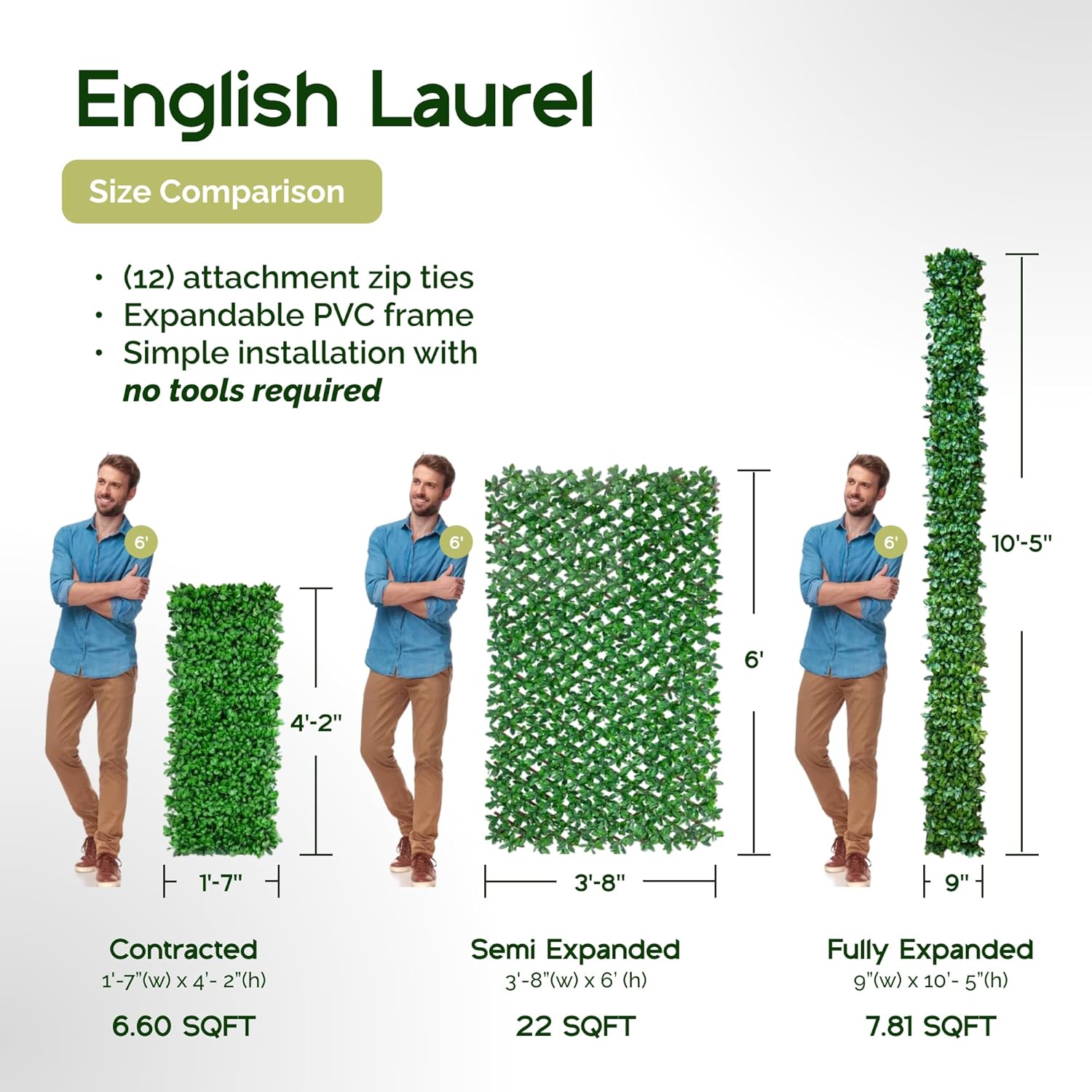 NatraHedge 20''X50'' Artificial Privacy Grass Wall Decor, Laurel Leaf
