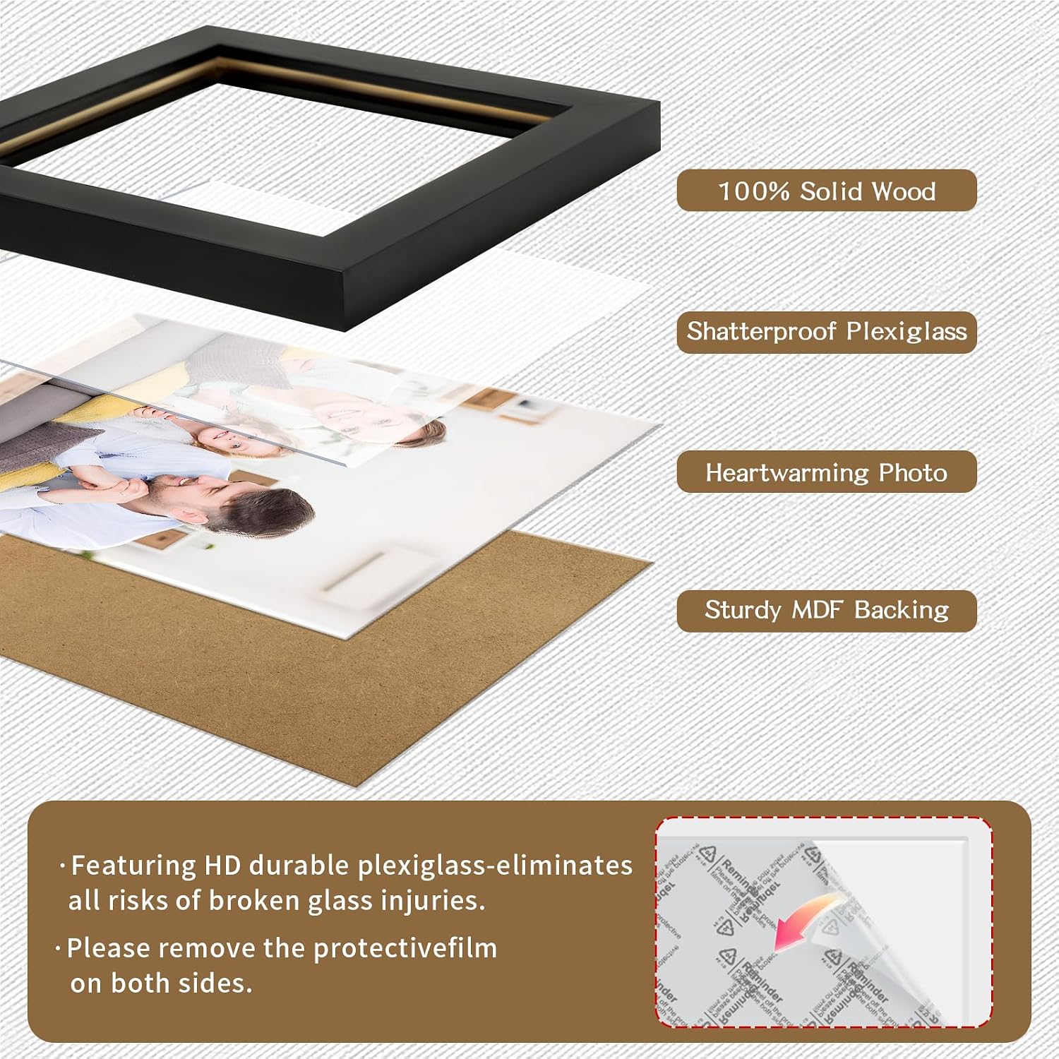 Picture Frames 8x8 2 Pack Made of Solid Wood Black for Wall Mounting and Tabletop Display