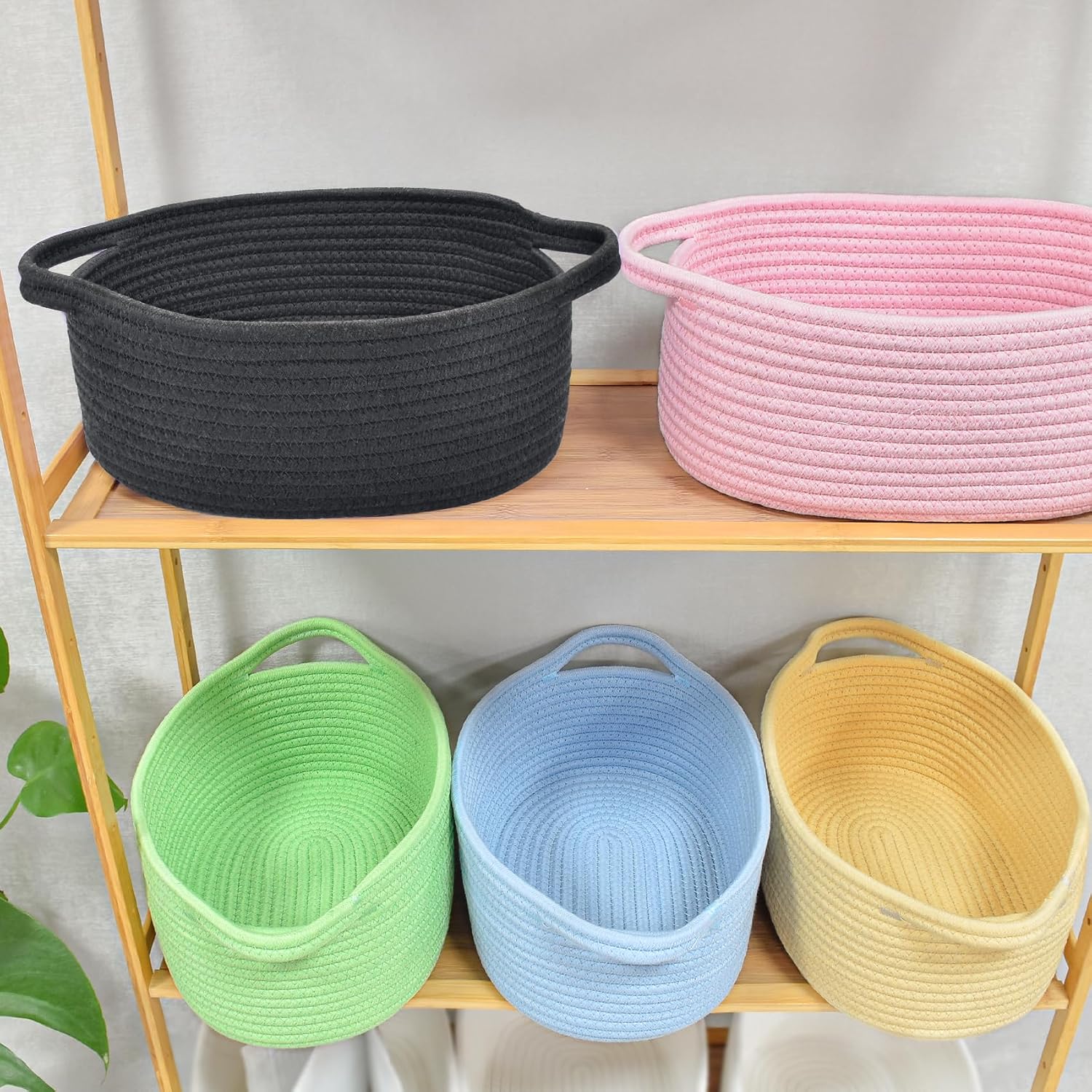 ABenkle Small Basket with Handles, Boho Decorative Rope Woven Dog Cat Toy Storage Bin Shelf Storage Organizer, Easter Christmas Gift Basket, 12"x8"x5"