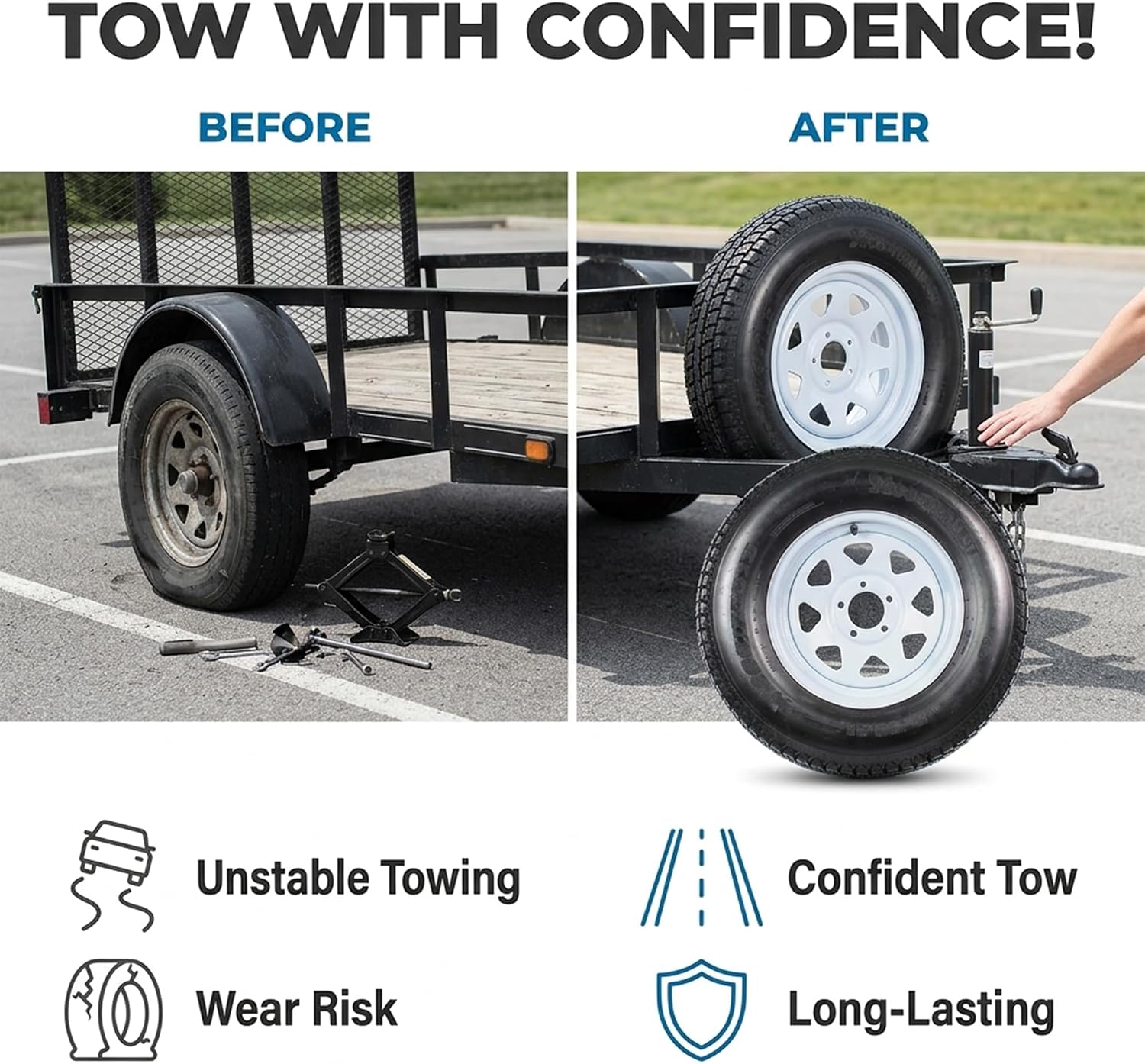 eCustomrim Trailer Tire Rim Assembly ST205/75D15 F78-15 Load C 5 Lug White | Load Range C 6 Ply Tire, 15 Inch 5 Lug On 4.5 Inch Center