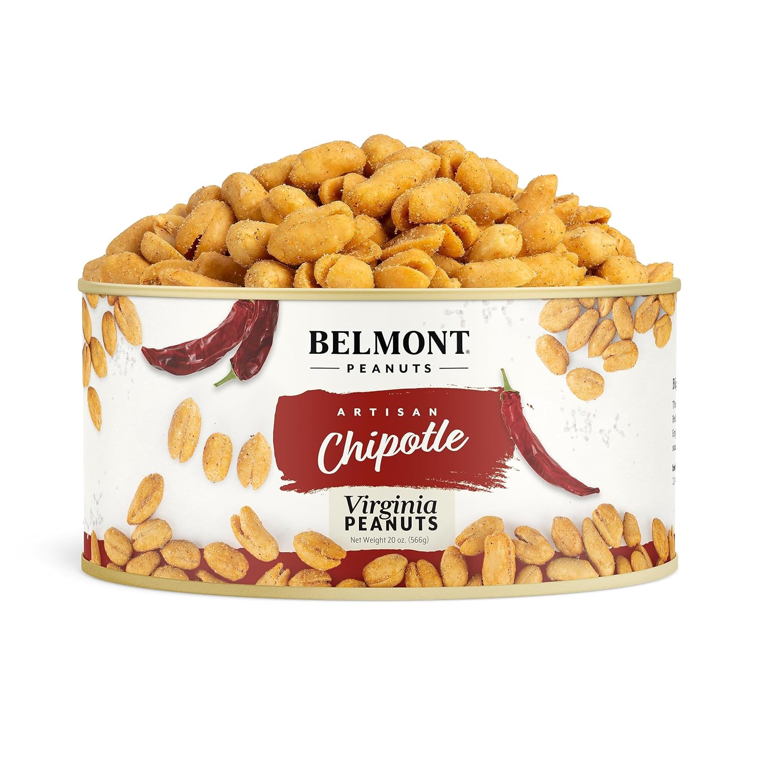 Belmont Peanuts Gourmet Sea-Salted Virginia Peanuts, 20 oz (1 Pack) – Only 3 Simple Ingredients, No Preservatives, 7g Protein – A Premium, Salty, Crunchy, Hand Seasoned Snack