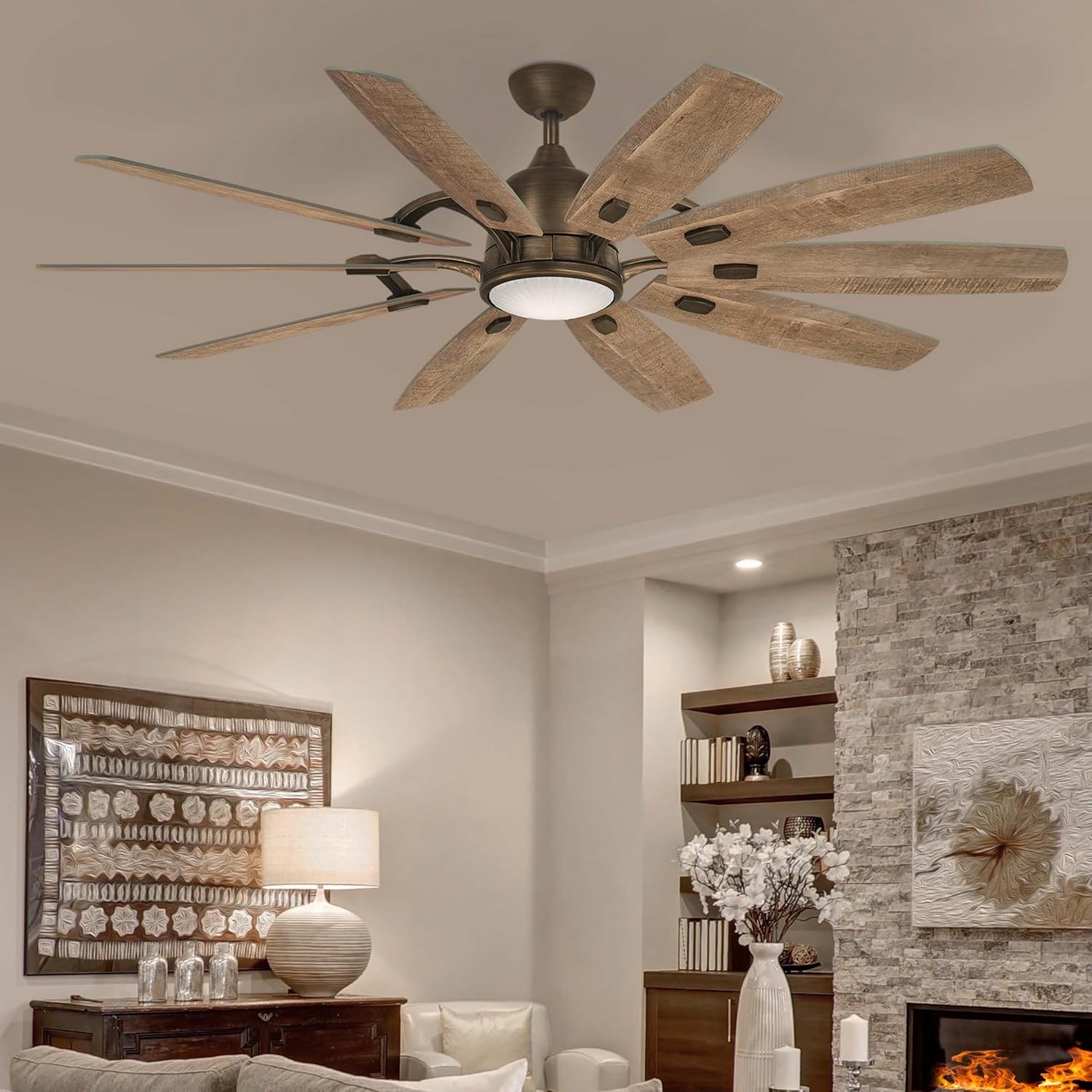 MINKA-AIRE F864L-HBZ Barn 65 Ceiling Fan with LED Light and DC Motor, Brown Heirloom Bronze Finish
