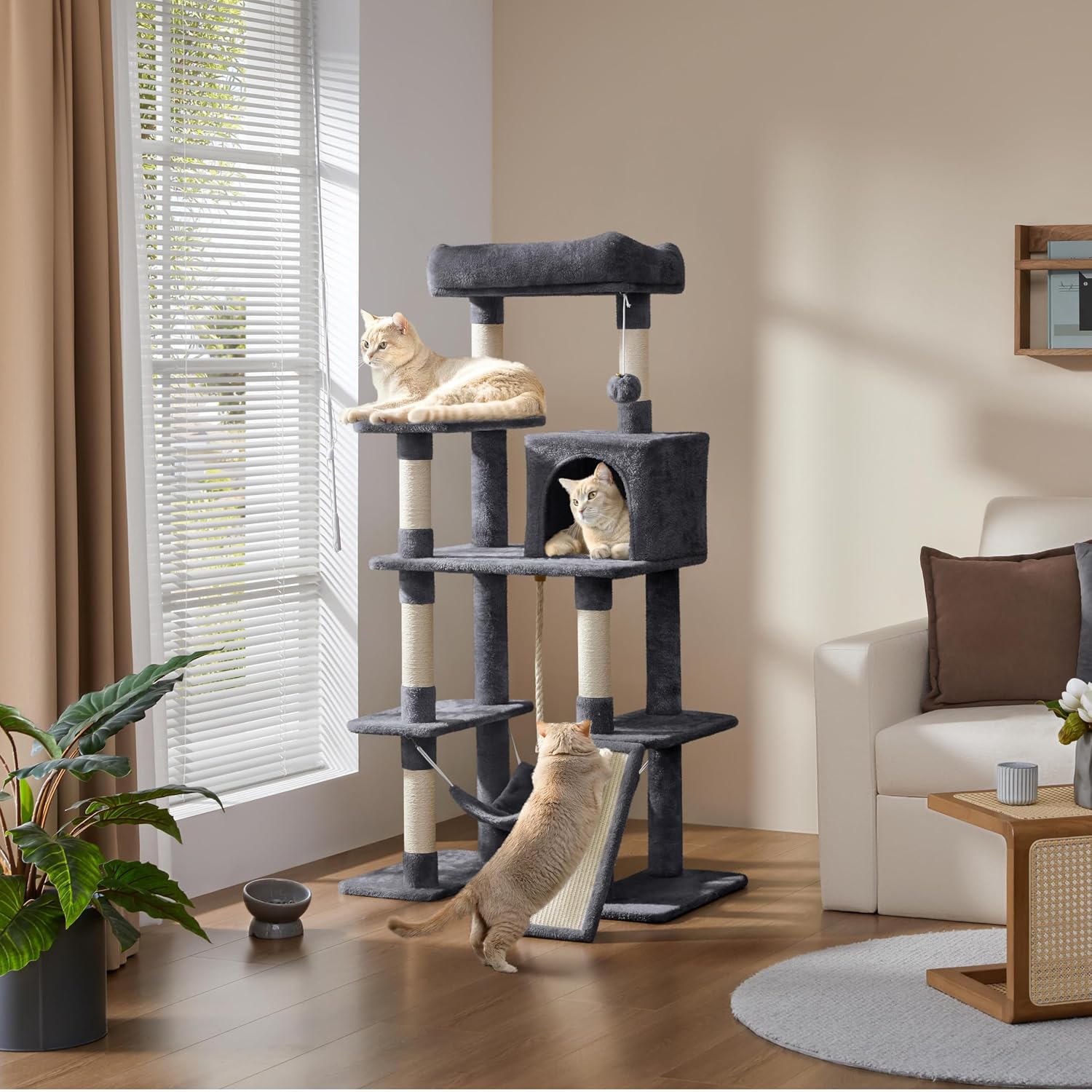 Yaheetech 63in Sturdy Large Cat Tree for Indoor Heavy Cats, Tall Tower