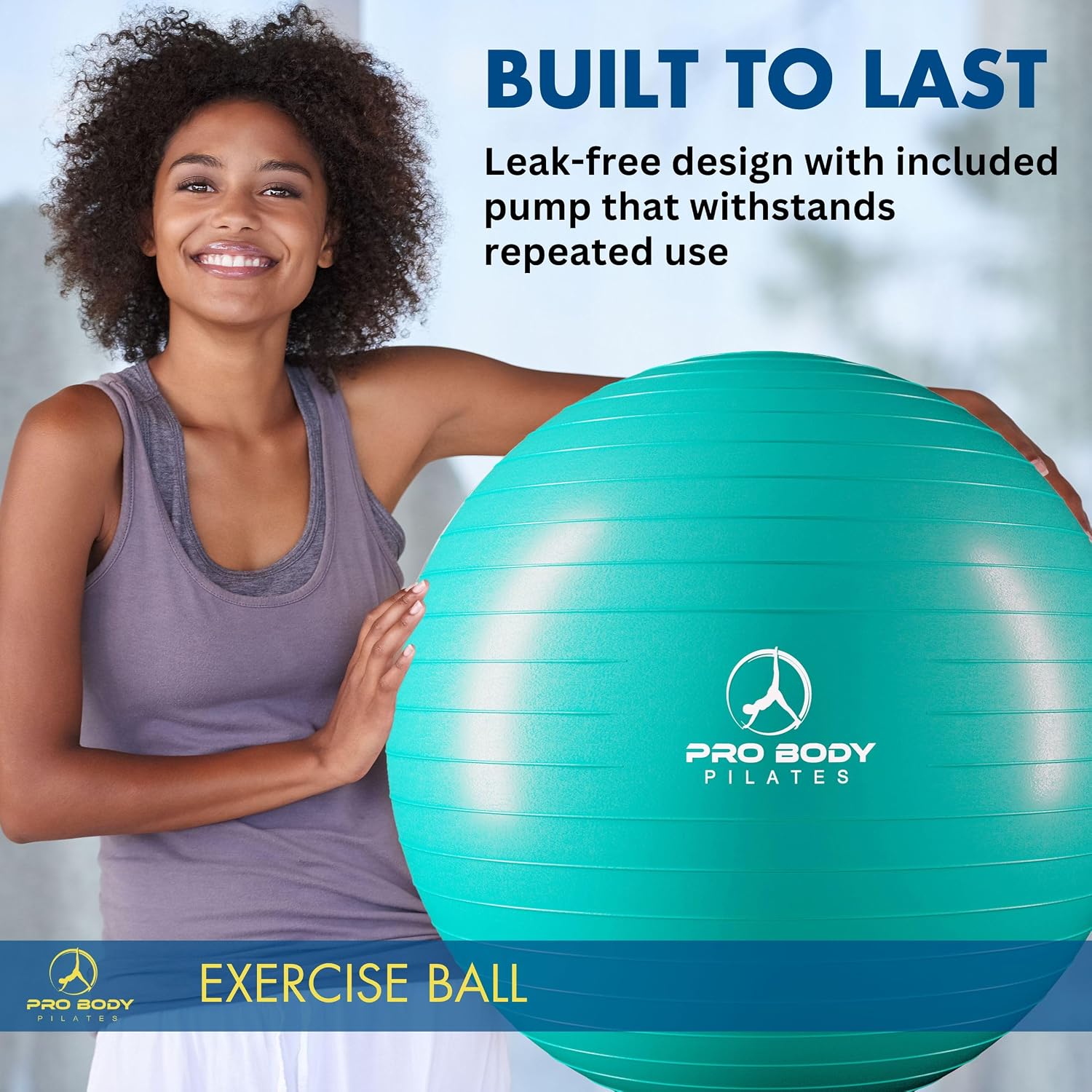 ProBody Pilates Yoga Ball - Gym Grade Exercise Ball | Sizes 45/55/65/75/85 cm, 880 lb Load, CA 10P Cert, PT & Prenatal Use, Recommended by OBs, Pump