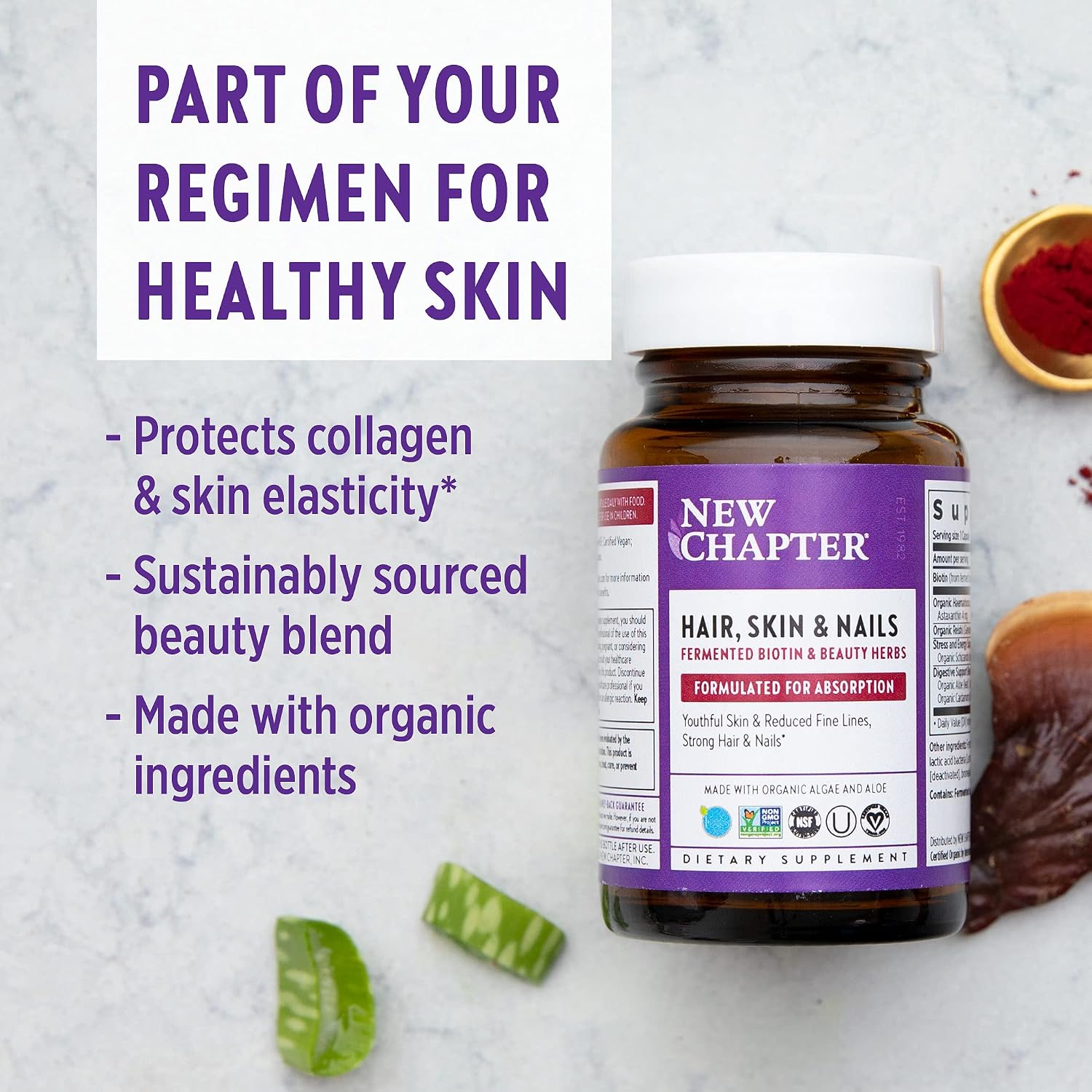 New Chapter Hair Skin & Nails Vitamins with Fermented Biotin+astaxanthin Vegetarian Capsule, 30 Count (Pack of 1)