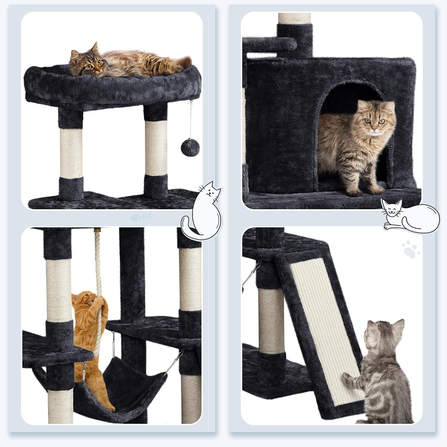 Yaheetech 63in Sturdy Large Cat Tree for Indoor Heavy Cats, Tall Tower