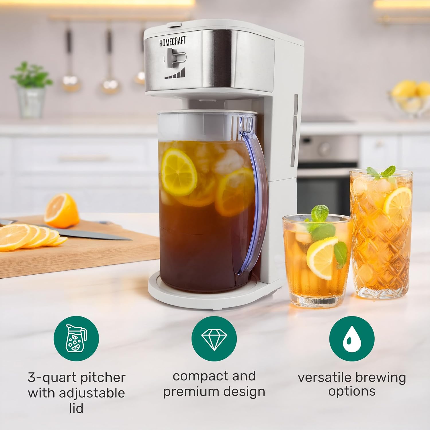 Homecraft 3-Quart Iced Coffee and Tea Maker with Filter Basket, Flavor Enhancer, Adjustable Brew Strength, Black