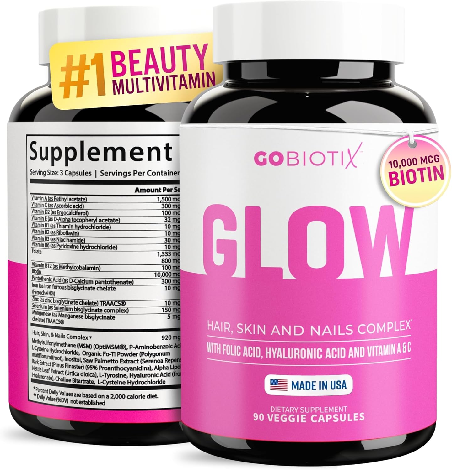 GOBIOTIX Hair, Skin & Nails Vitamins for Women — 10, 000mcg Biotin