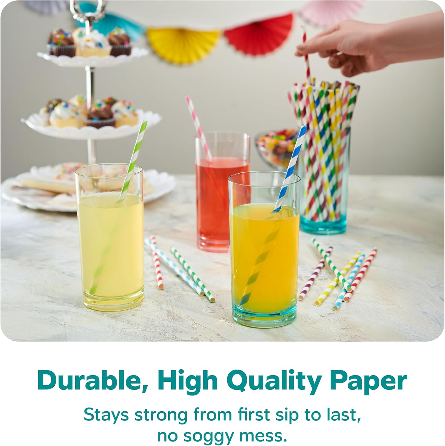 GUSTO [200 Pack] light Pink & Gold Paper Straws Disposable, 100% Biodegradable Multi-Pattern Party Straws For Birthday